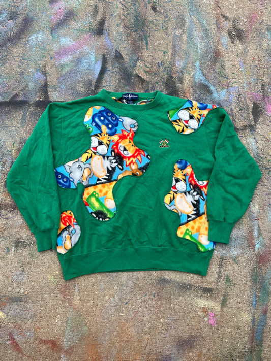 (L/S) Scab Patches Sweatshirt (Zoo Animals/Green)- L