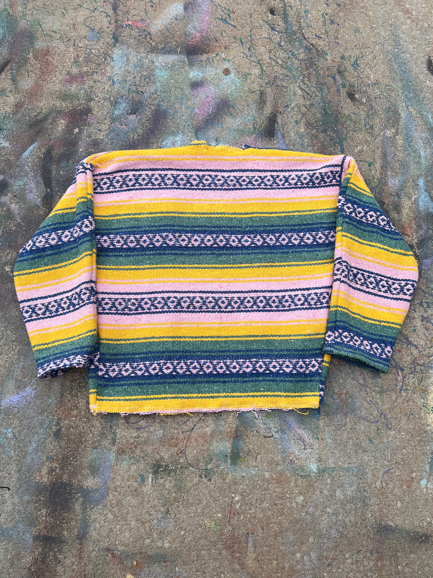 (L/S) Yellow/Blue/Green Scratchwork Drug Rug Cardigan (L)