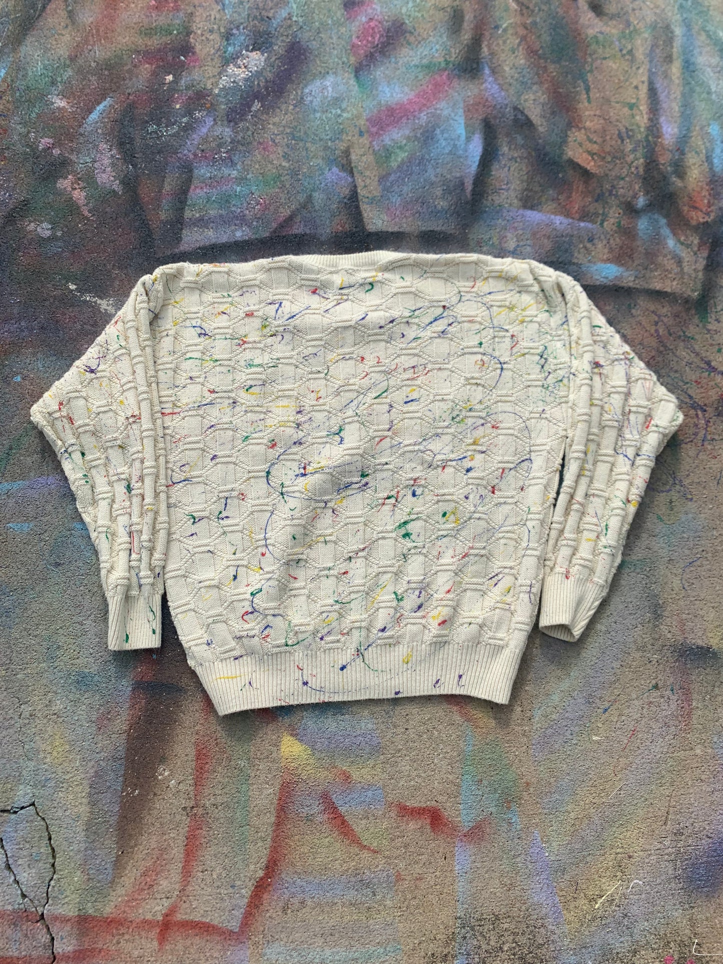 Wäne Wear Paint Scatter Crewneck (Multicolor/White)- XL