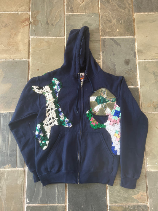 Scab Patch Zip Up Hoodie (Multicolor/Navy)- S