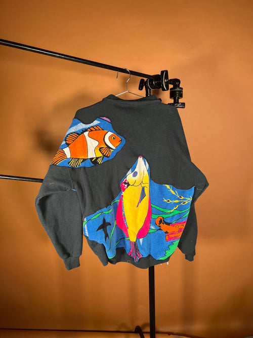 (L/S) Black Aquarium Dive See-Through Quarterzip (XL)