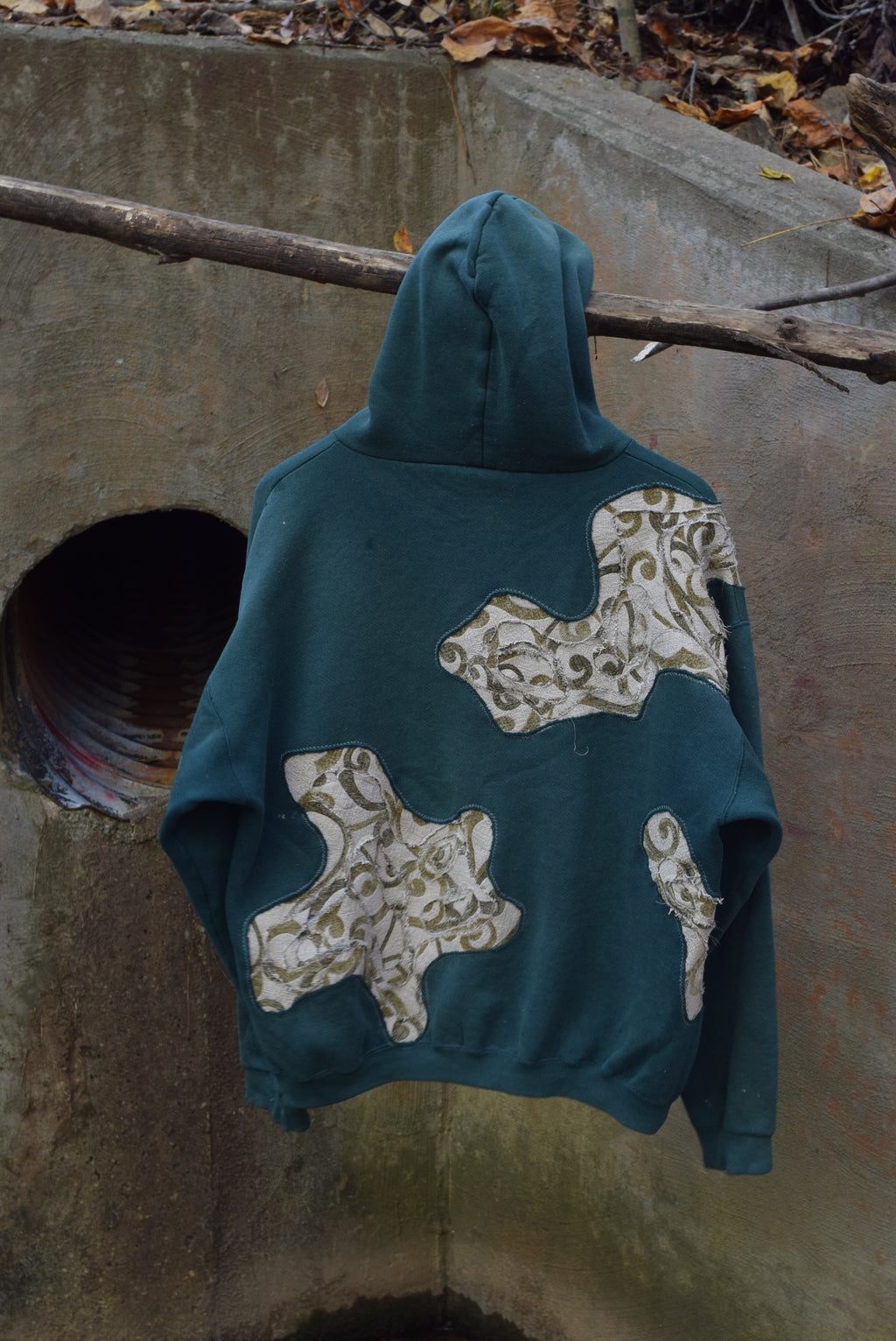 Topographic Scab Patches Zip Up Hoodie (Green/Tan)