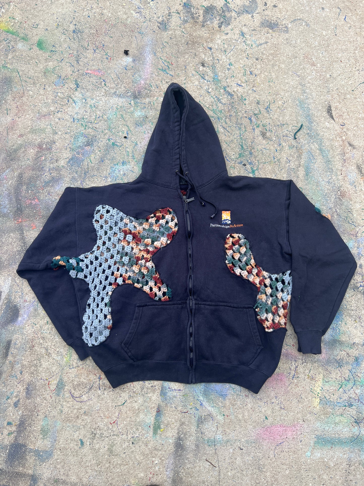 Scab Patches Zip-Up Hoodie (Multicolor/Navy)- XL