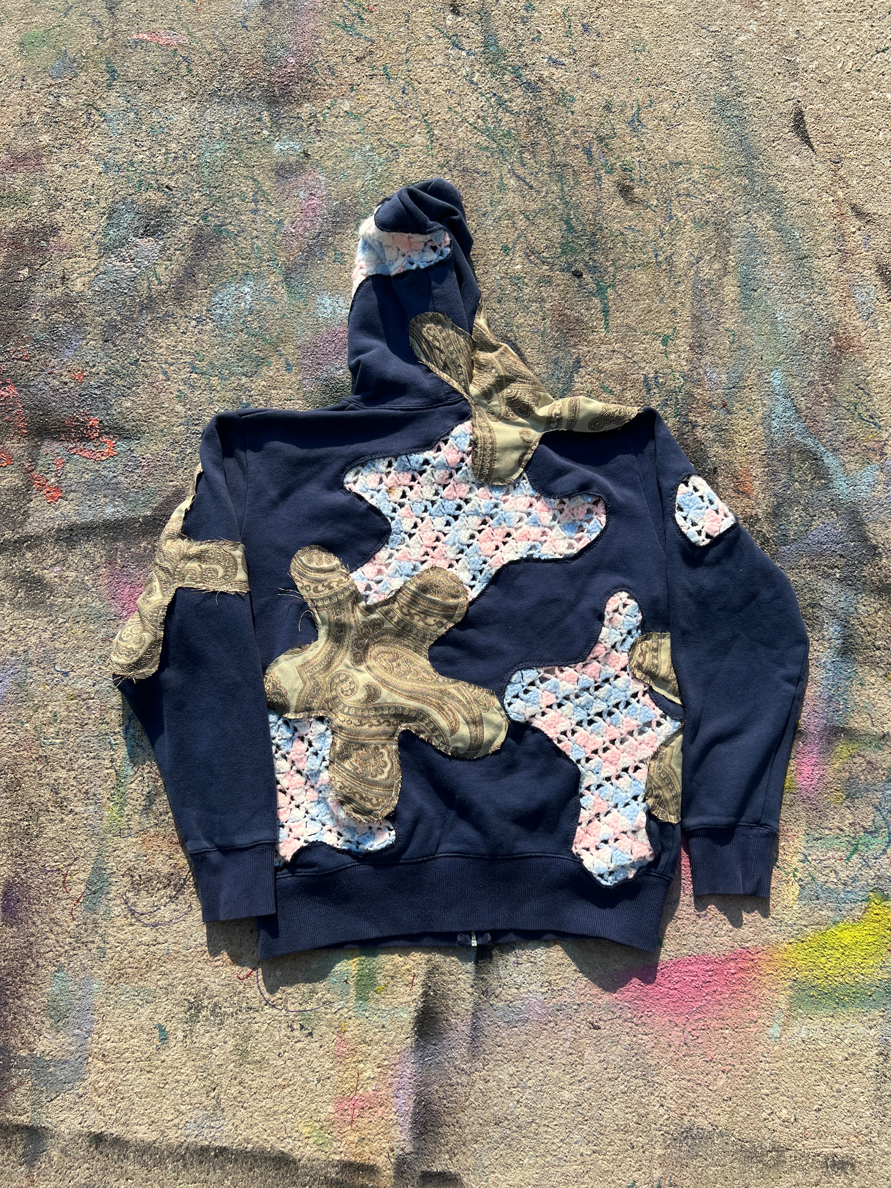 Starstruck Scab Patches Zip Up Hoodie (Navy/Cotton Candy/Green)- M