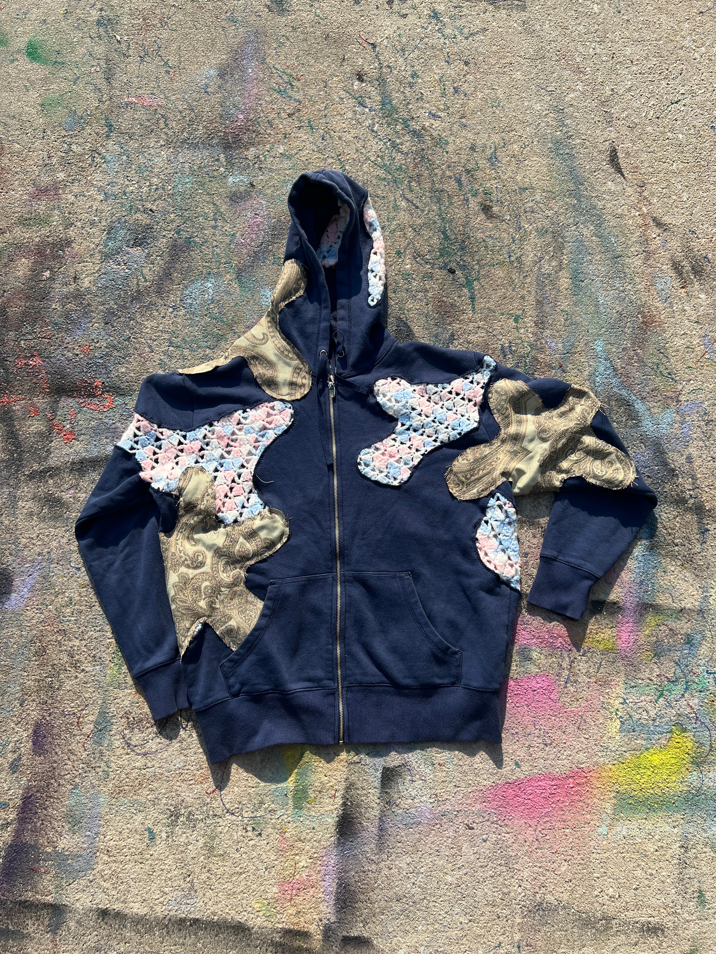 Starstruck Scab Patches Zip Up Hoodie (Navy/Cotton Candy/Green)- M