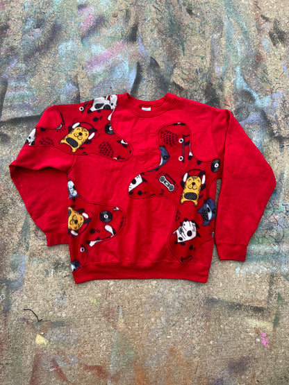 (L/S) Scab Patches Crewneck (Dog Jamming Out/Red)-M