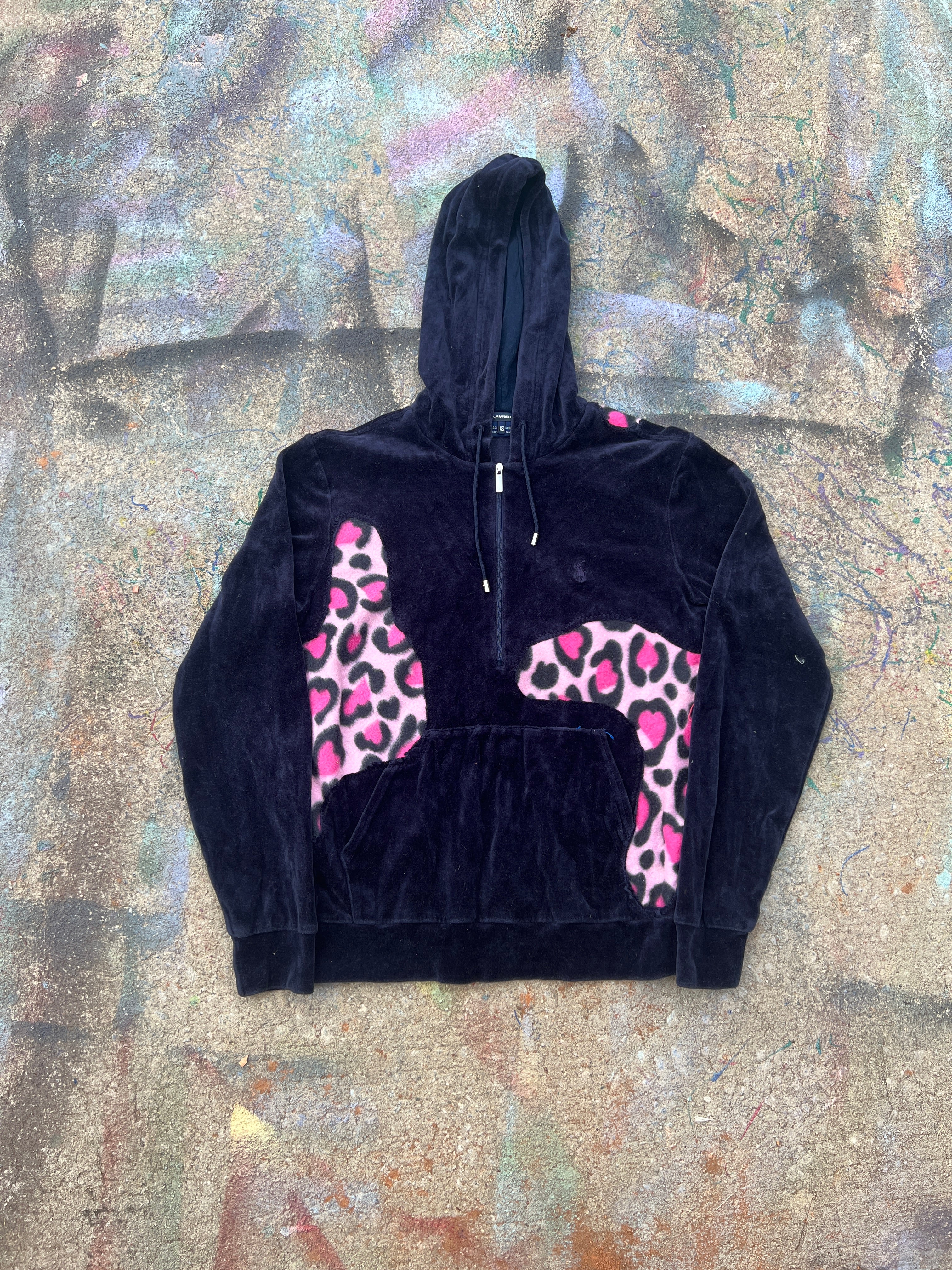 (L/S) Scab Patches Hoodie (Pink Cheetah/Navy)- XS
