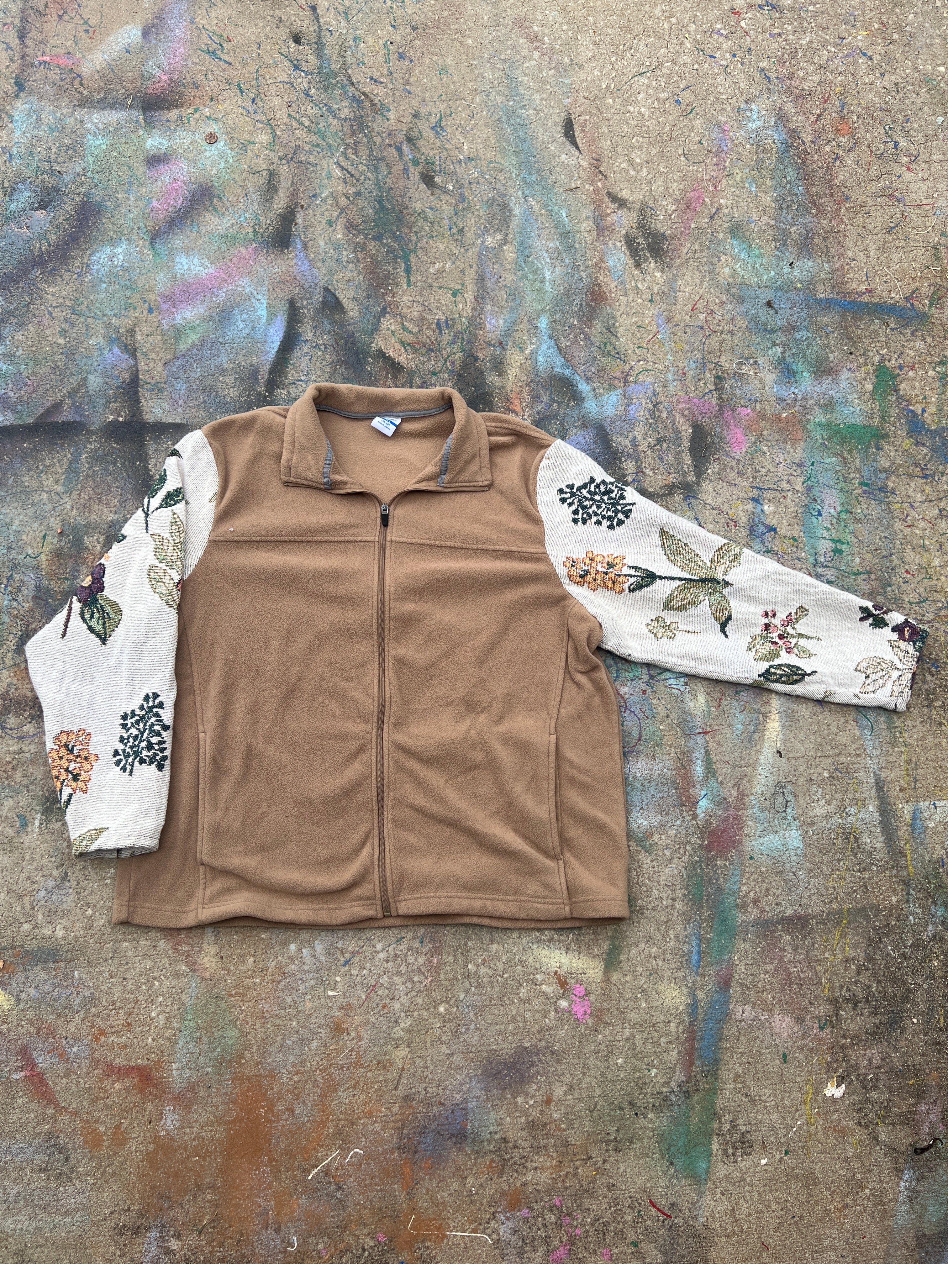 (L/S) Columbia Split Sleeve Floral Fleece Zip Up Jacket (XL)