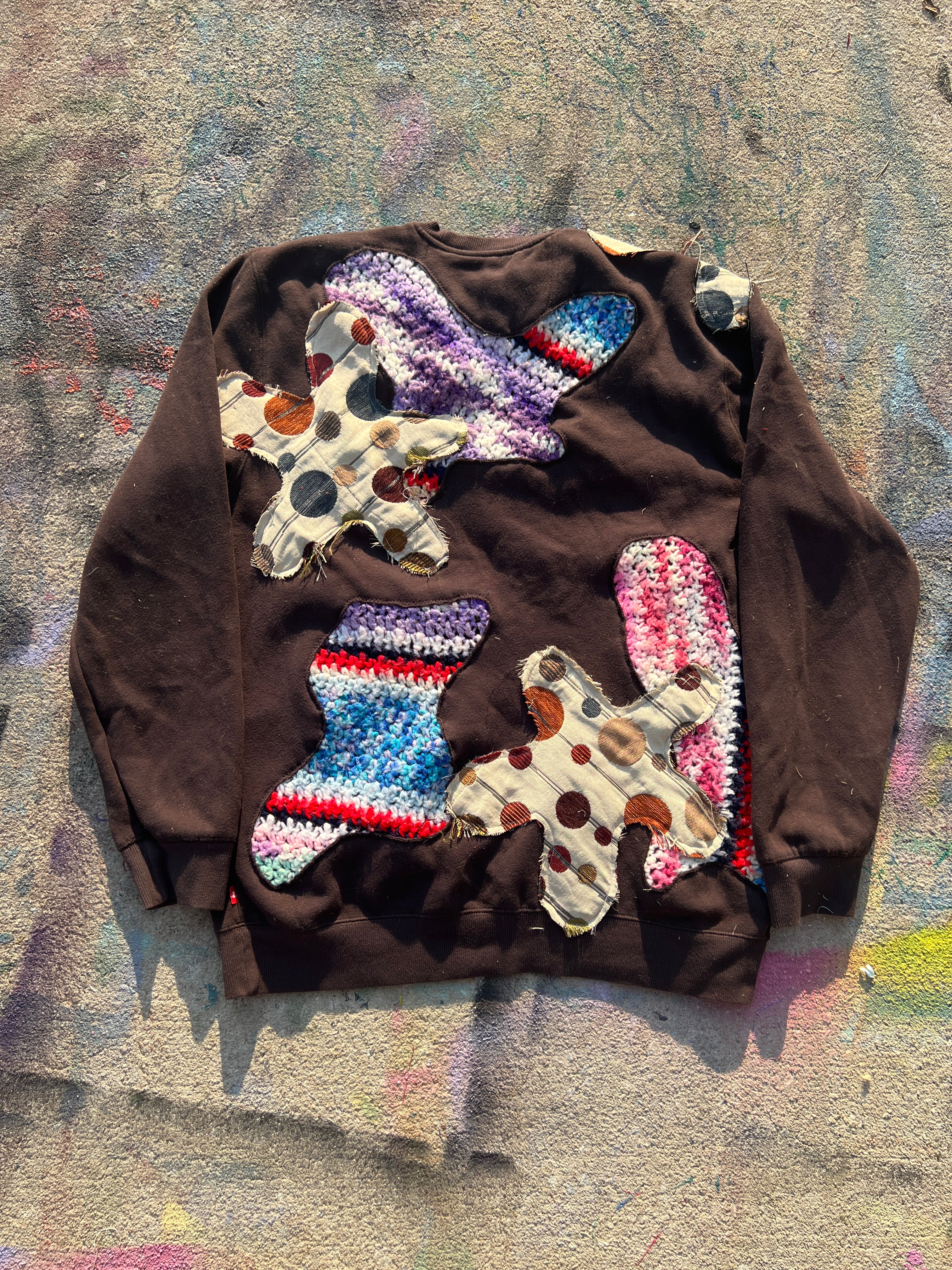 Starstruck Scab Patch Crewneck (Brown/Multicolor)- XL