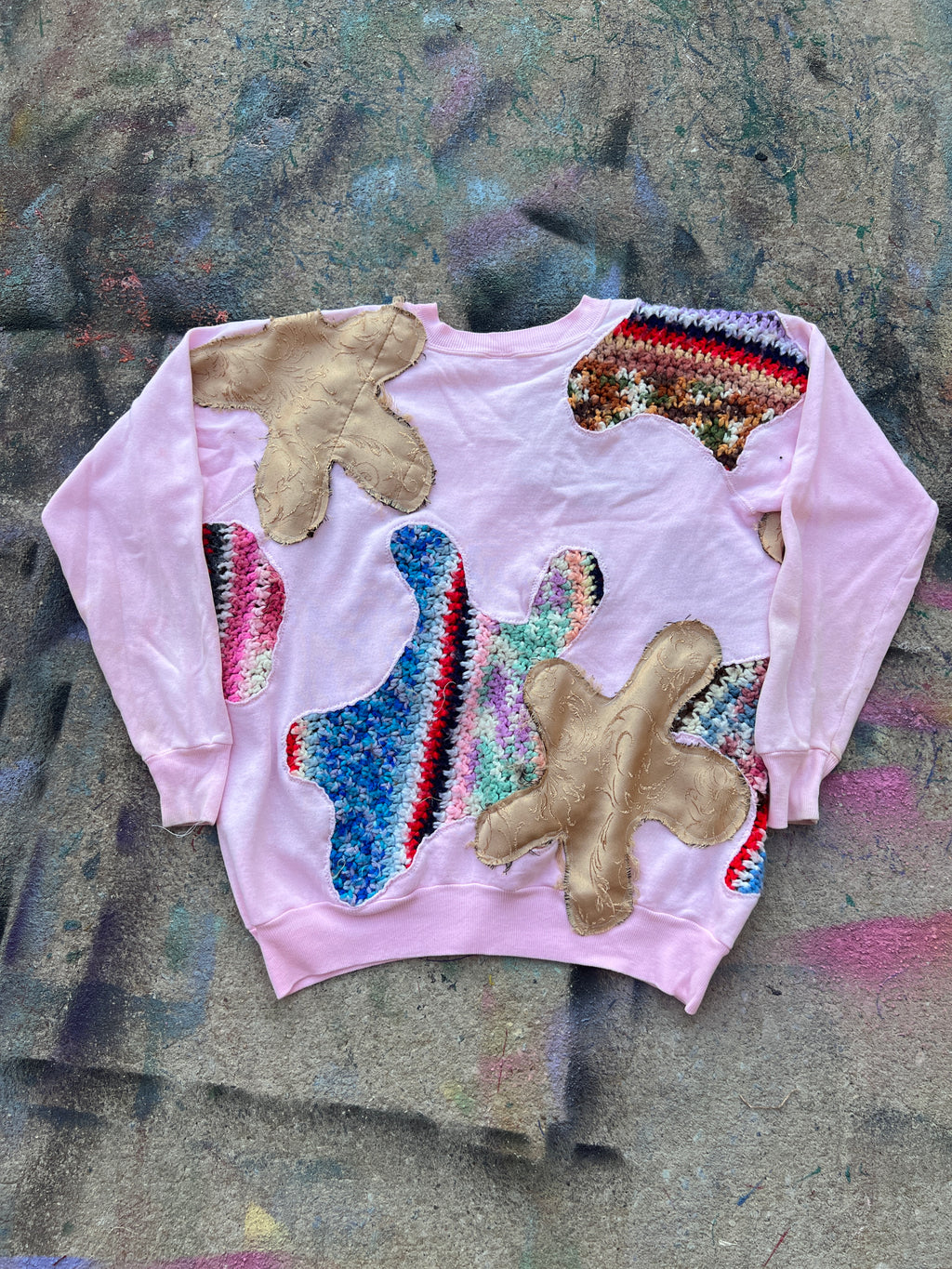 Starstruck Scab Patches Crewneck (Pink/Multicolor/Gold)- L