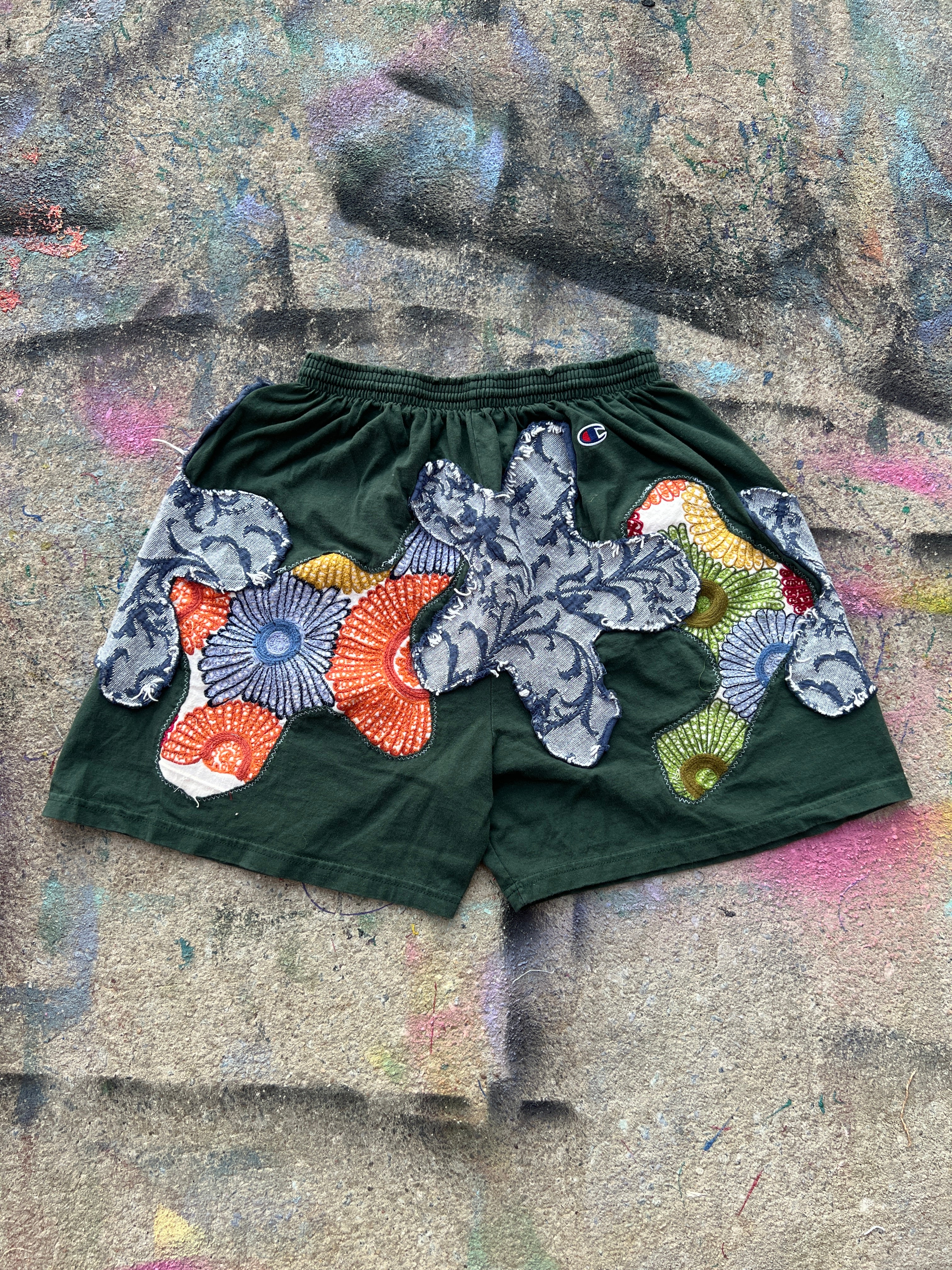Starstruck Scab Patch Sweatshorts (Forest Green/Multicolor/Blue)- M