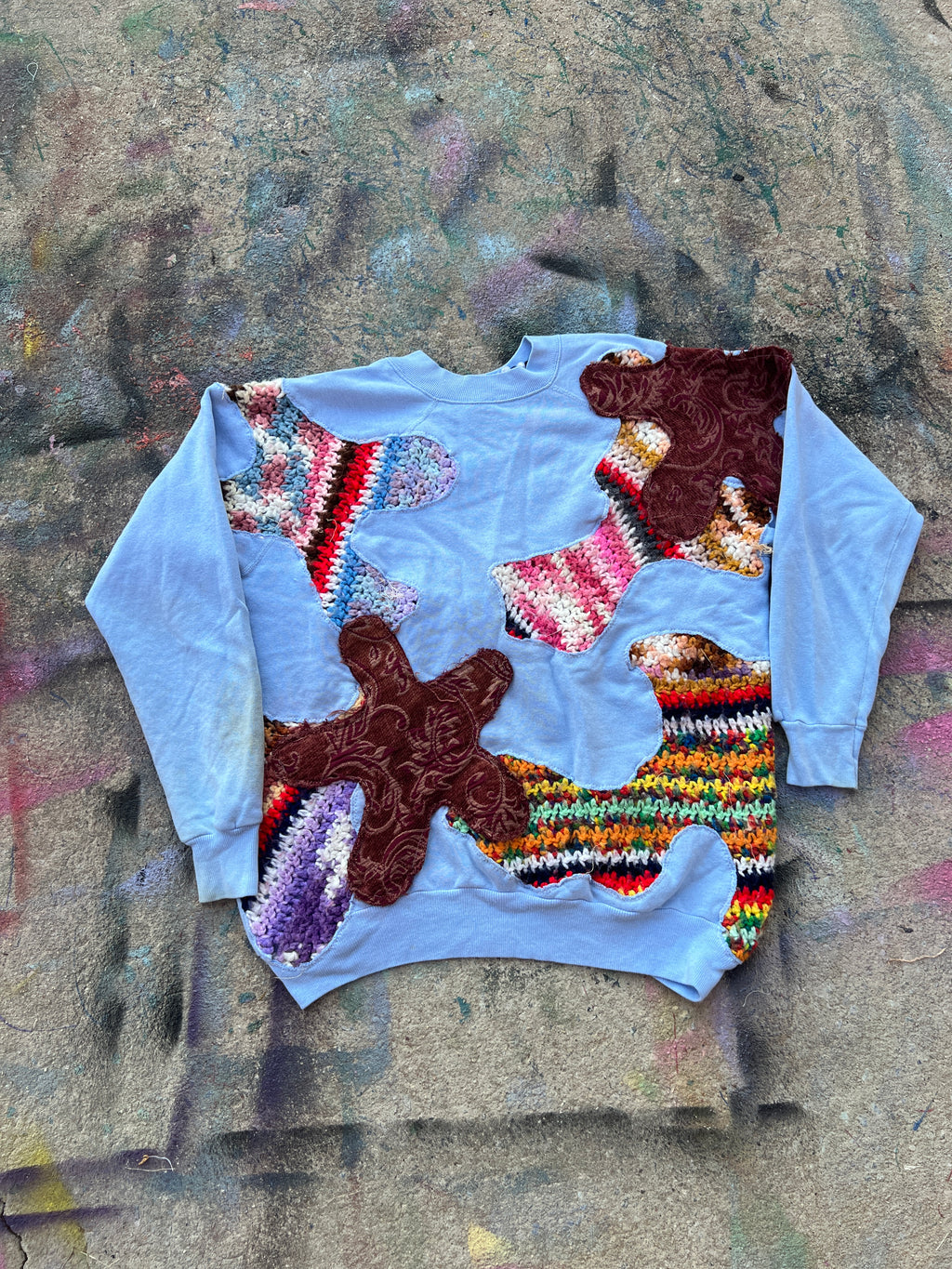 Starstruck Scab Patches Crewneck (Baby Blue/Multicolor/Gold)- XL