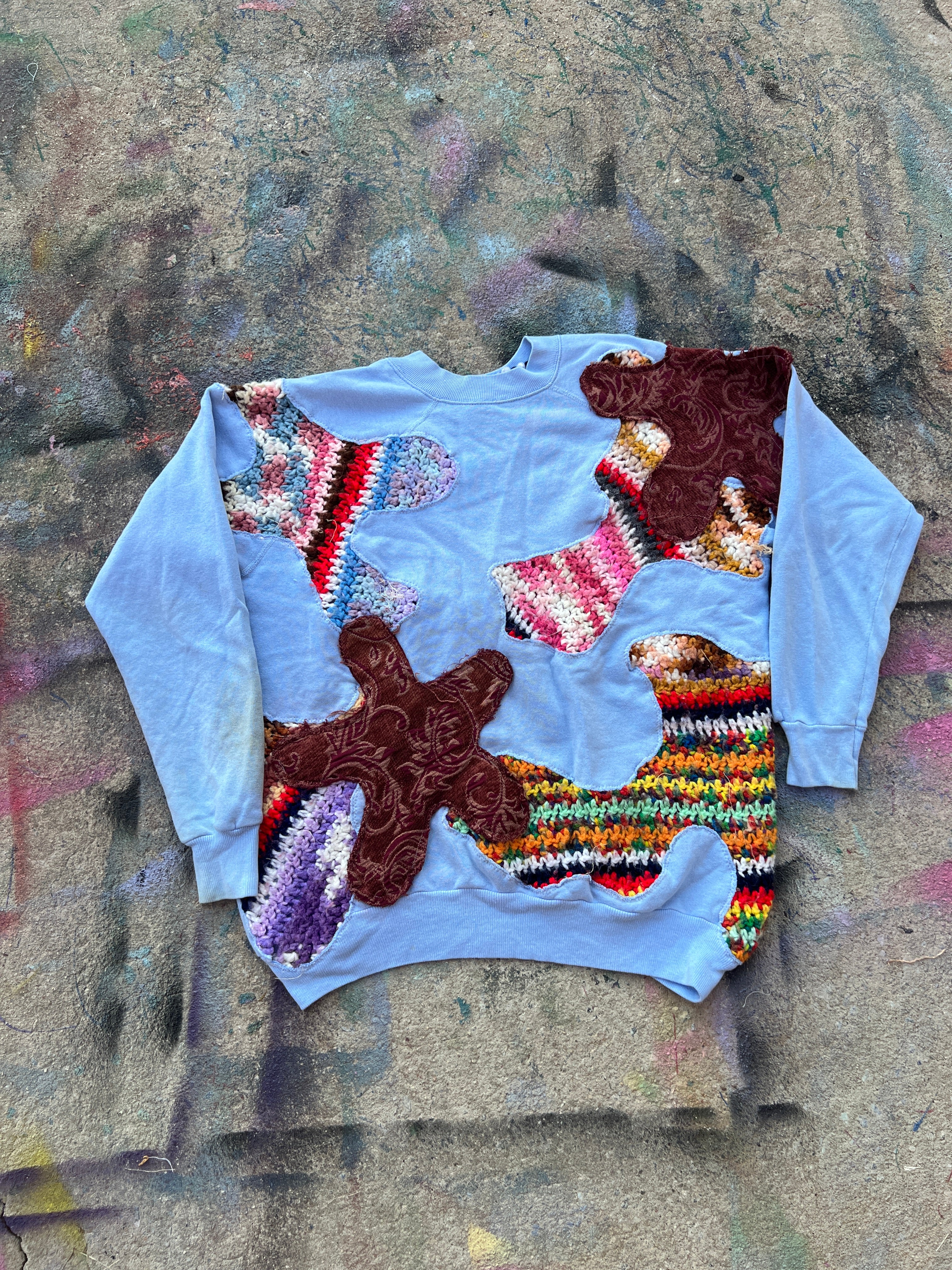 Starstruck Scab Patches Crewneck (Baby Blue/Multicolor/Gold)- XL