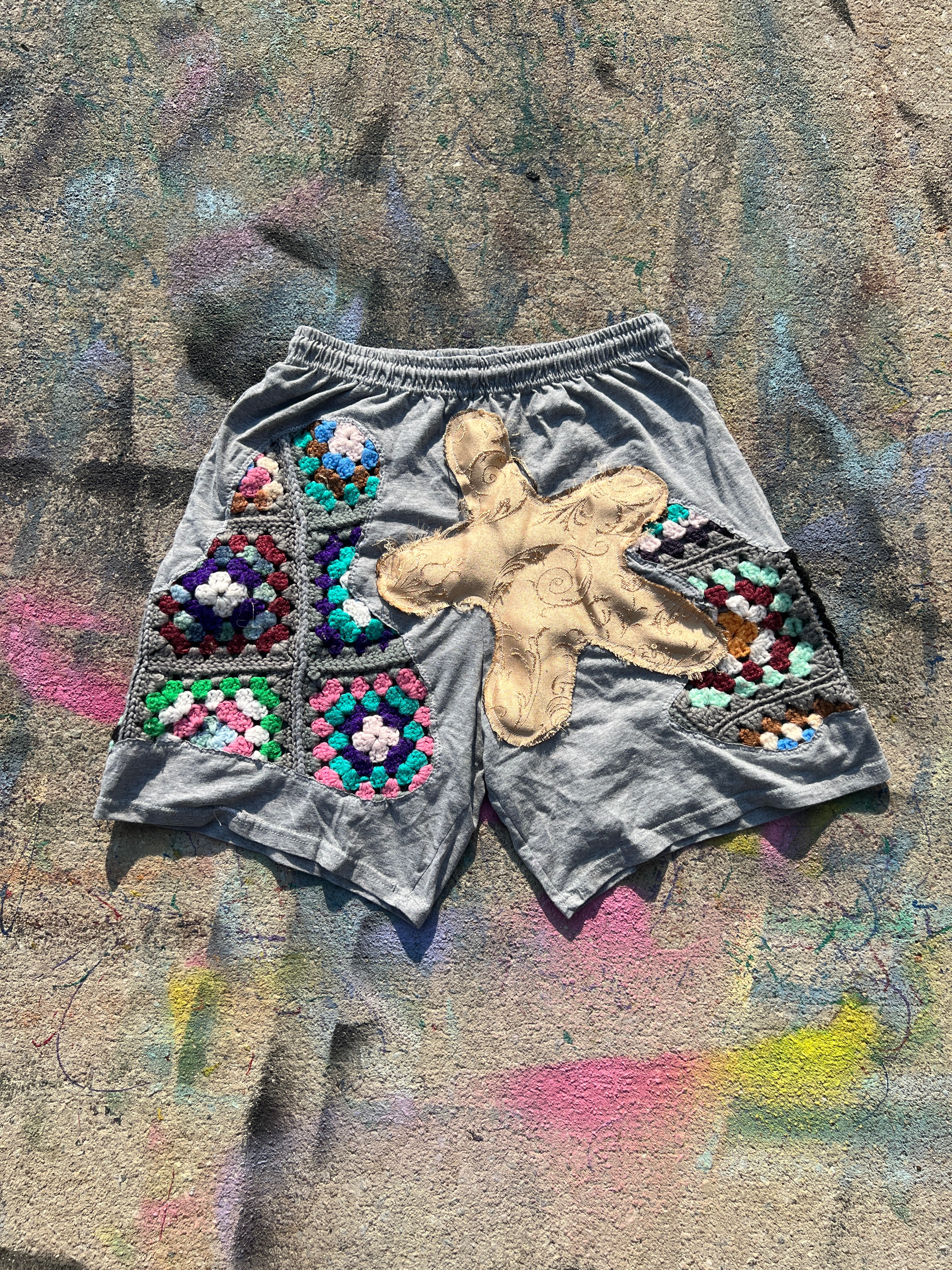 Starstruck Scab Patch Sweatshorts (Grey/Multicolor/Gold)- M
