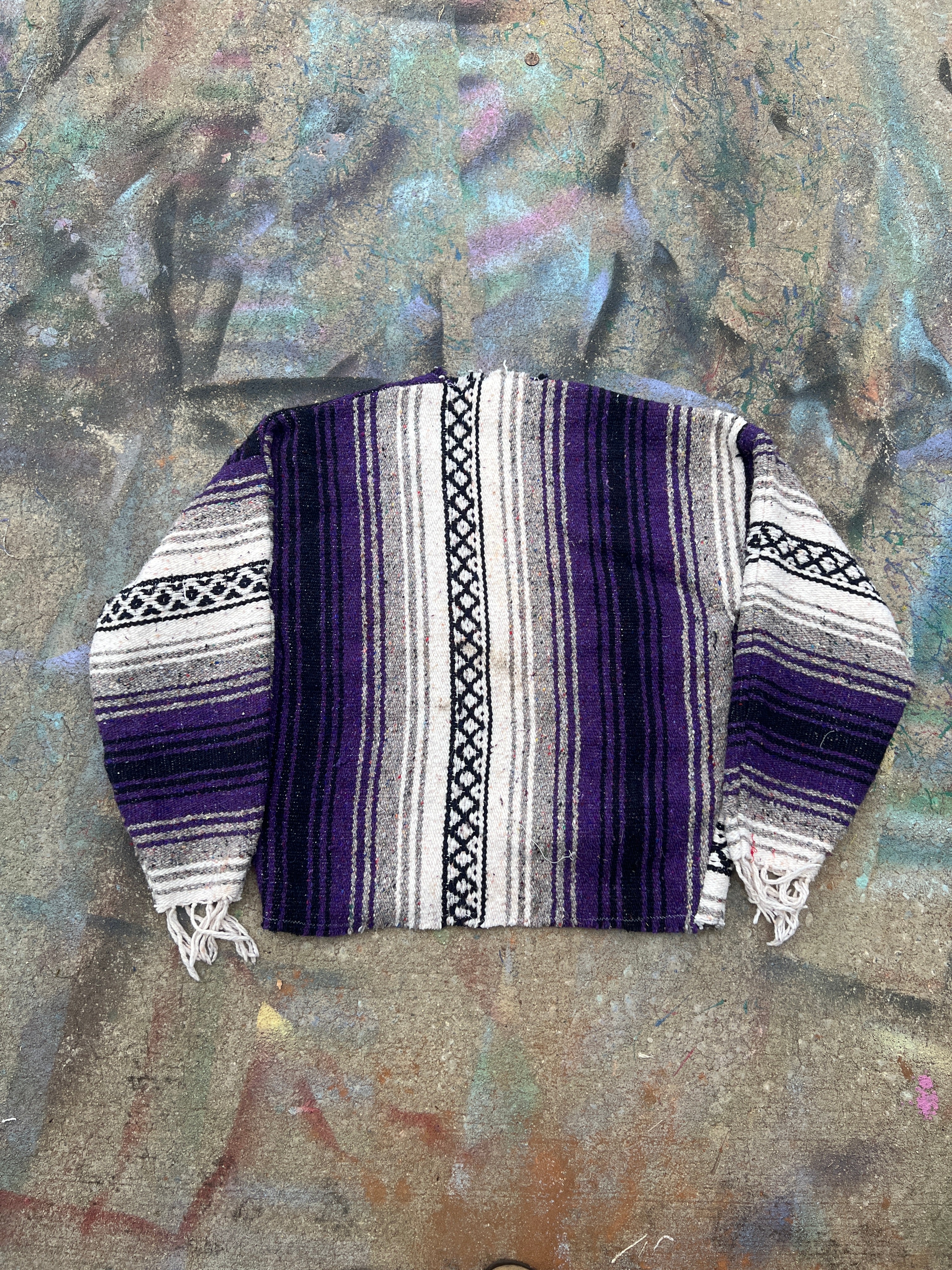 (L/S) Purple/Black Scratchwork Drug Rug Cardigan (L)