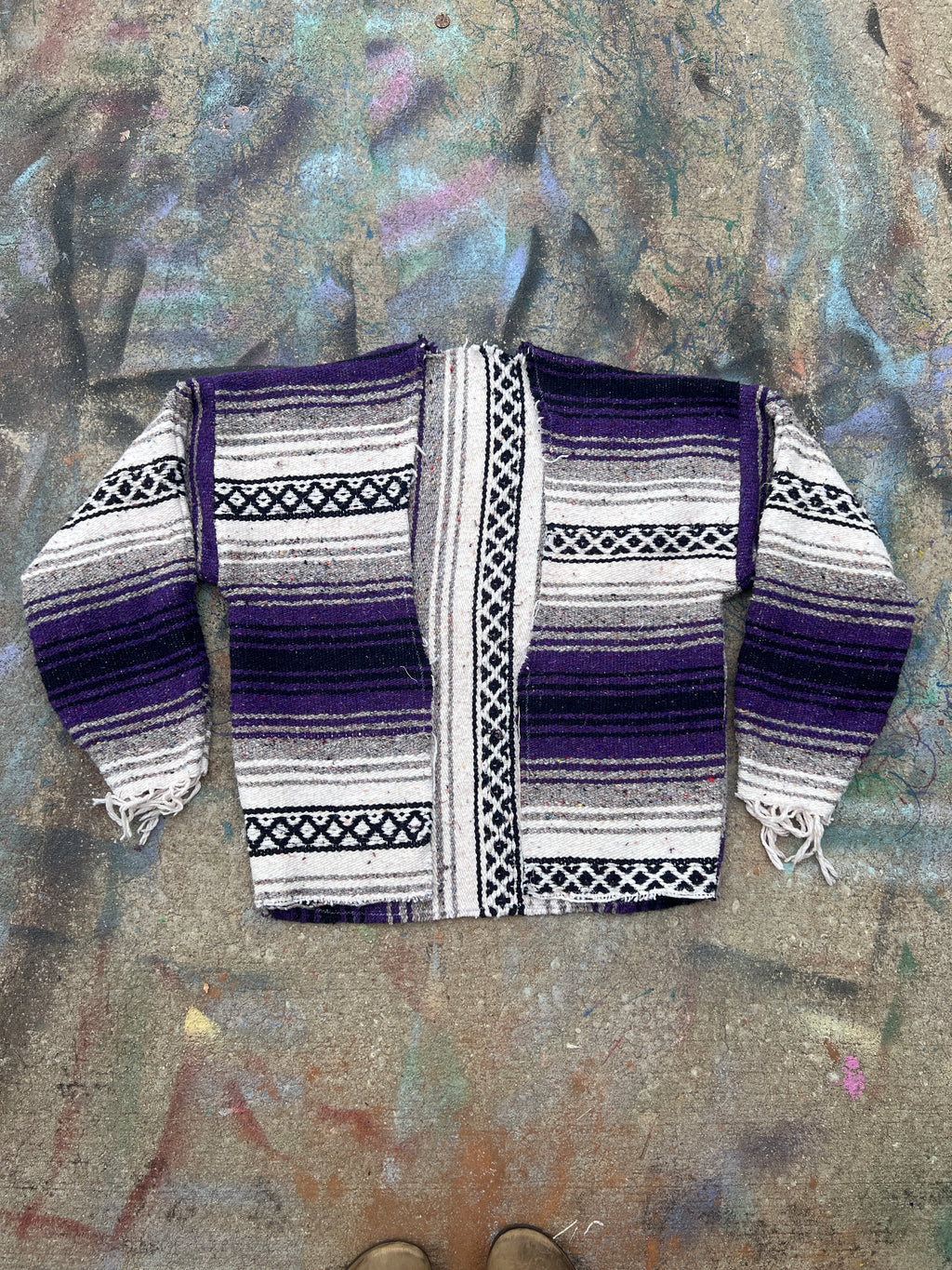 (L/S) Purple/Black Scratchwork Drug Rug Cardigan (L)