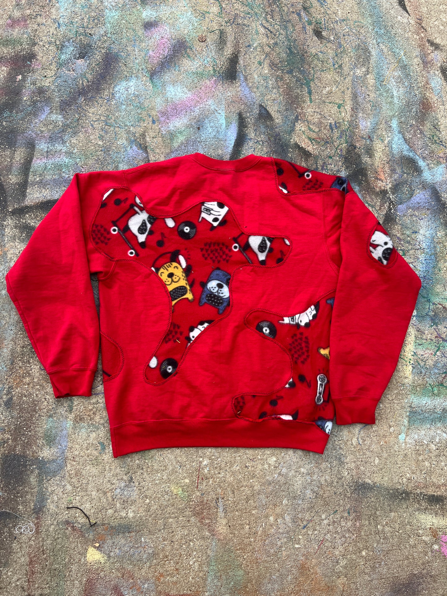 (L/S) Scab Patches Crewneck (Dog Jamming Out/Red)-M