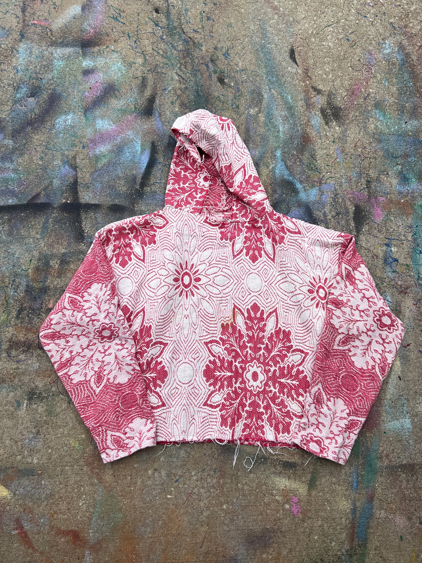 Pink/White Mismatched Tapestry Scratchwork Hoodie