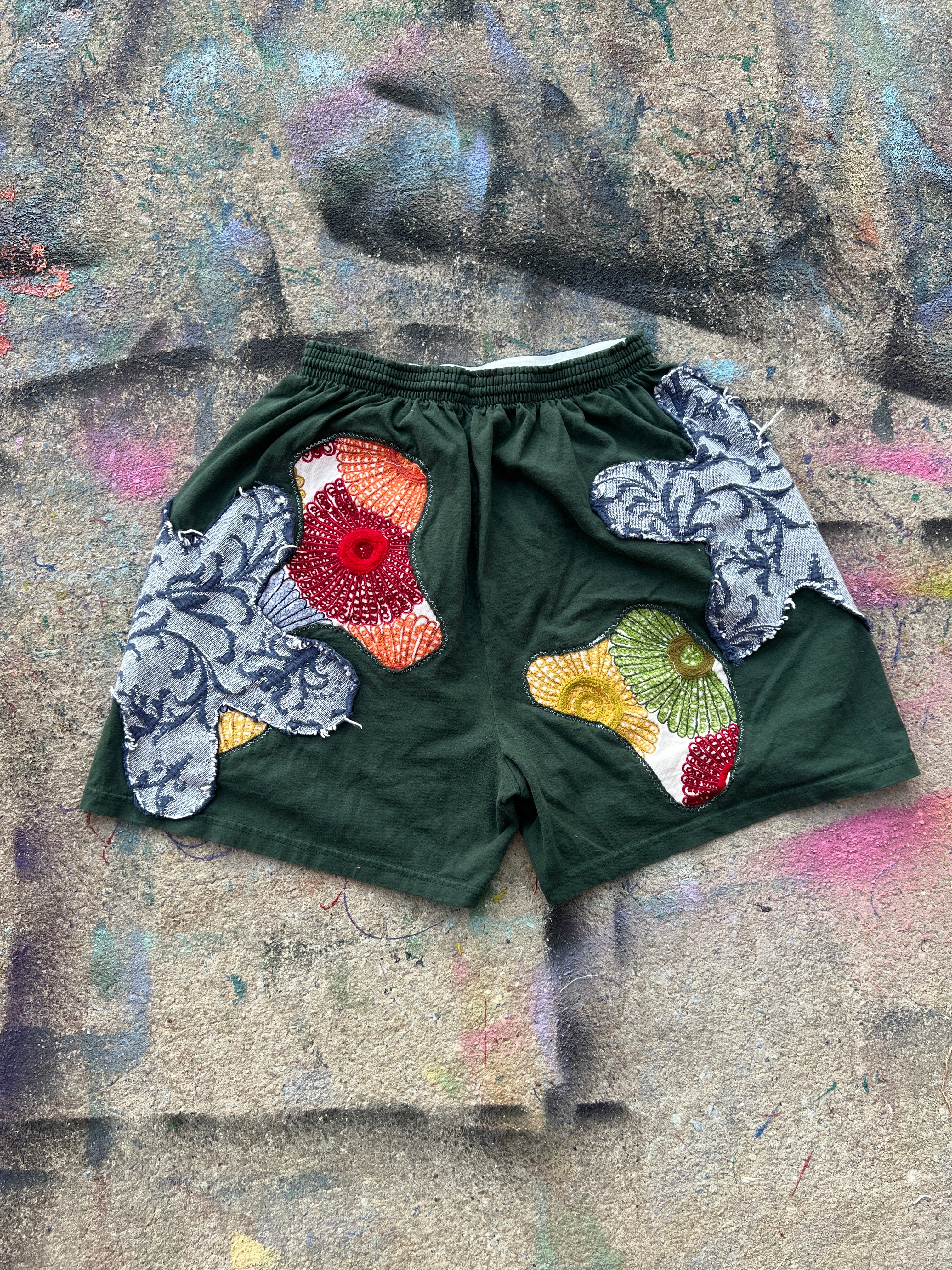 Starstruck Scab Patch Sweatshorts (Forest Green/Multicolor/Blue)- M