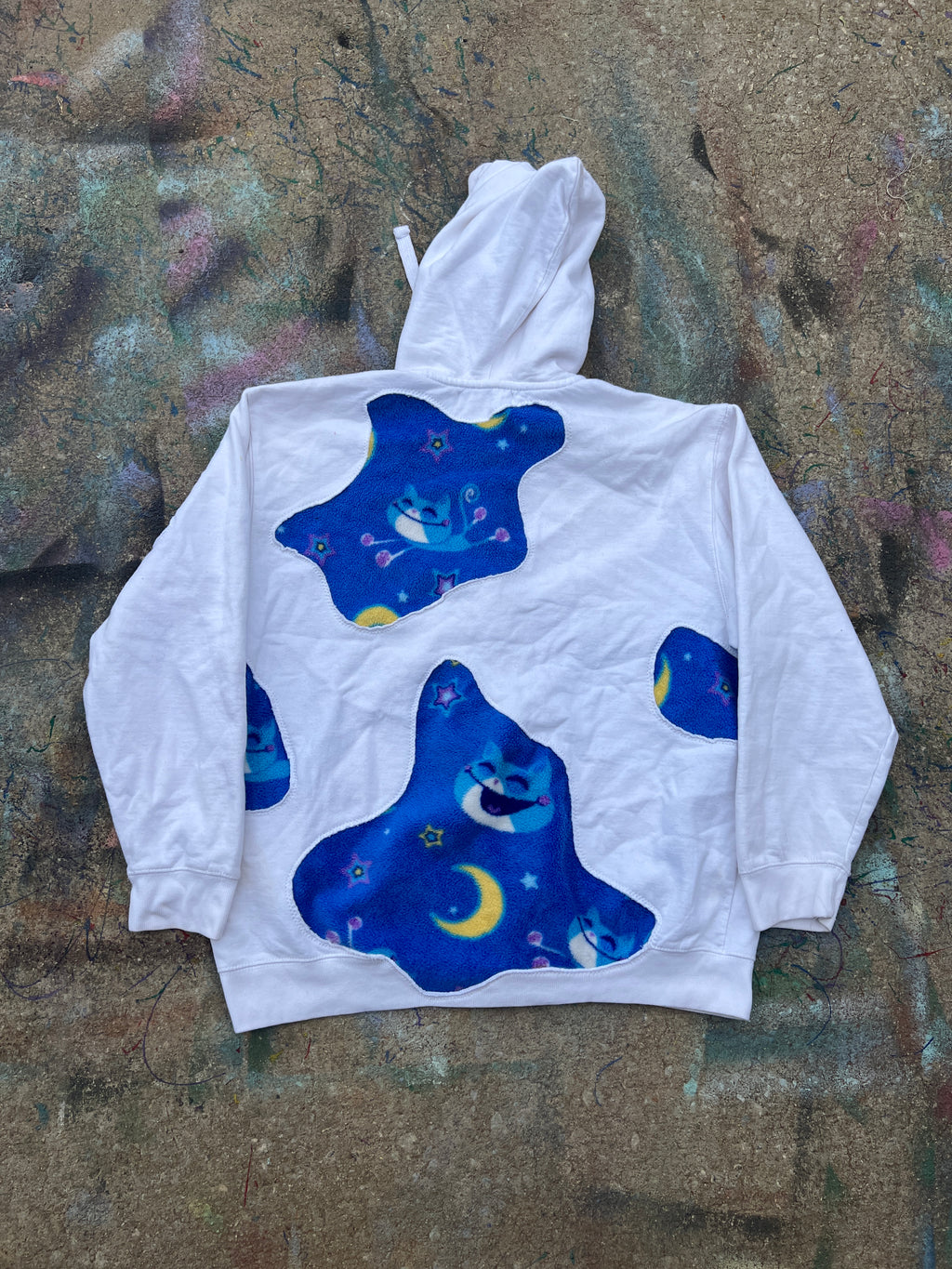 Scab Patches Zip Up Hoodie (Kitty Cat/White)-L