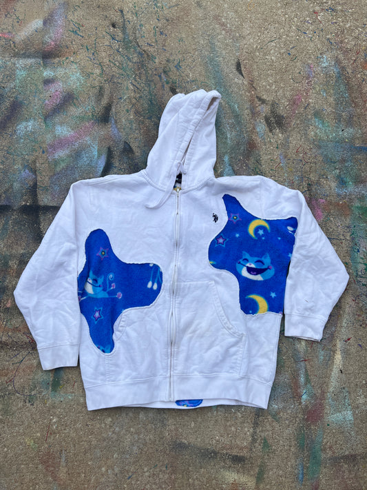 Scab Patches Zip Up Hoodie (Kitty Cat/White)-L