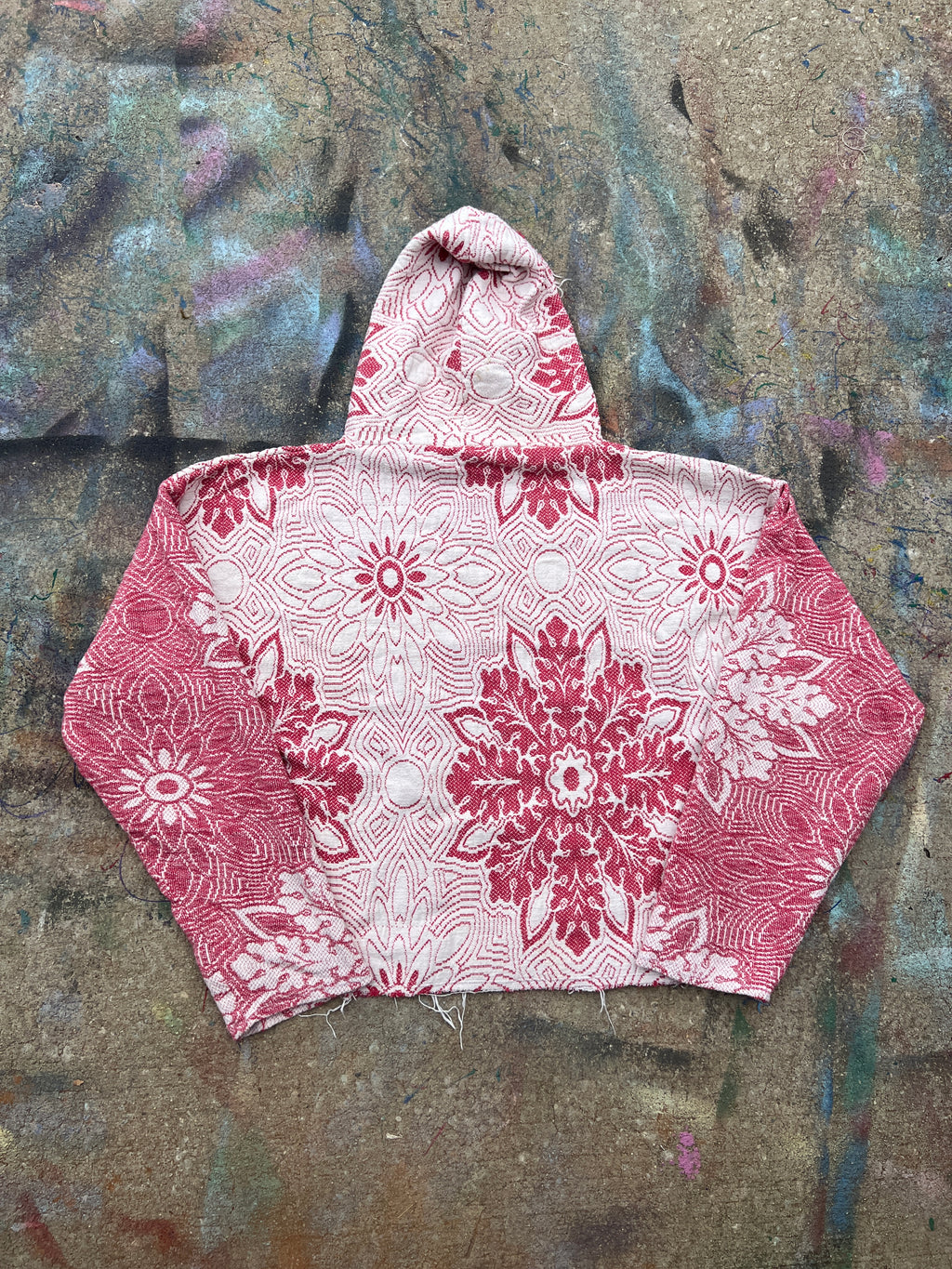Pink/White Mismatched Tapestry Scratchwork Hoodie
