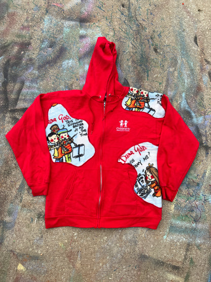 Scab Patches Zip Up Hoodie (Dear Jesus/Red)- L