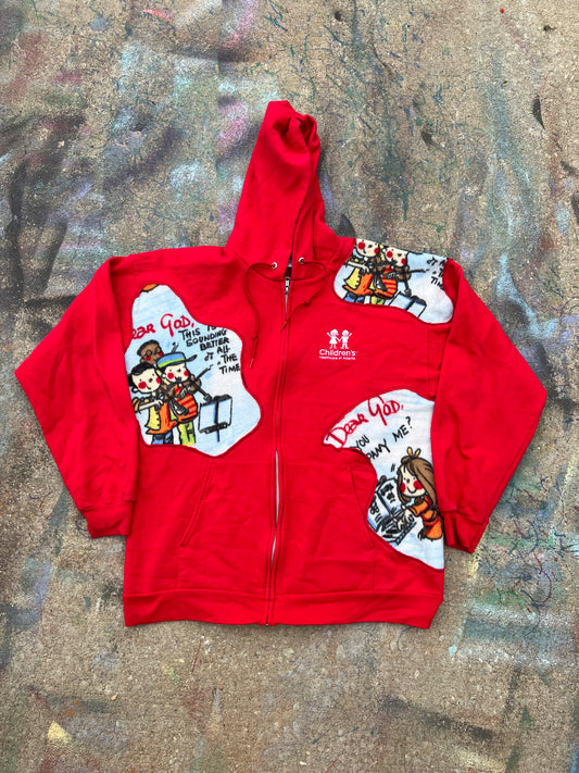 Scab Patches Zip Up Hoodie (Dear Jesus/Red)- L