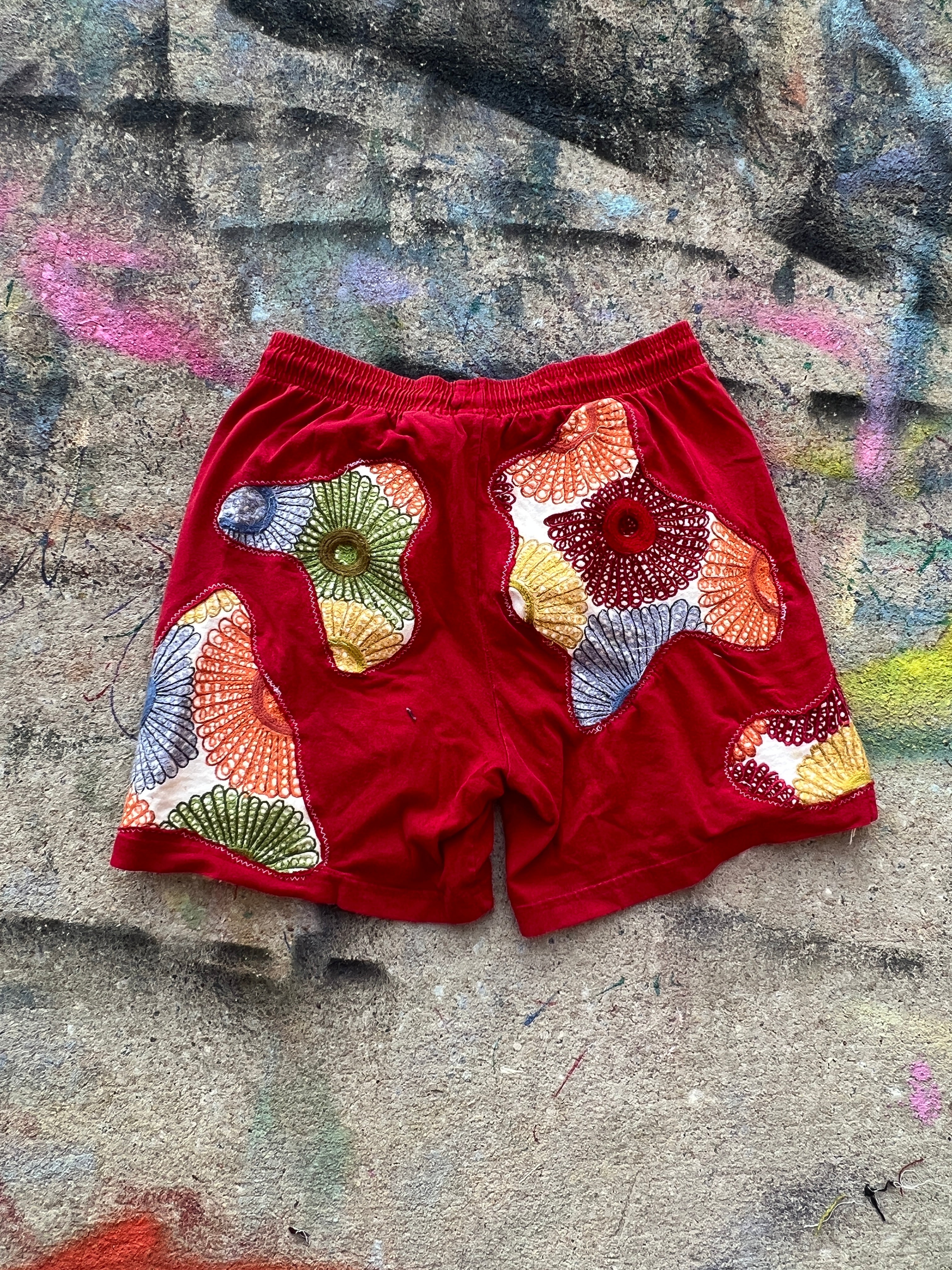 Scab Patch Sweatshorts (Red/Multicolor)- M