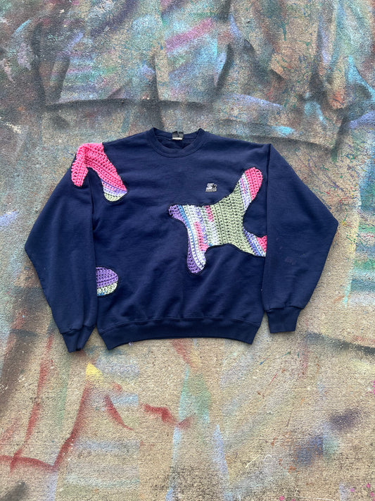 (LS) Scab Patches Crewneck (Multicolor/Navy)- M