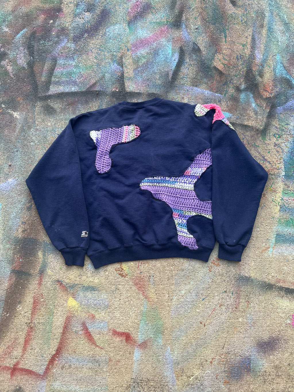 (LS) Scab Patches Crewneck (Multicolor/Navy)- M