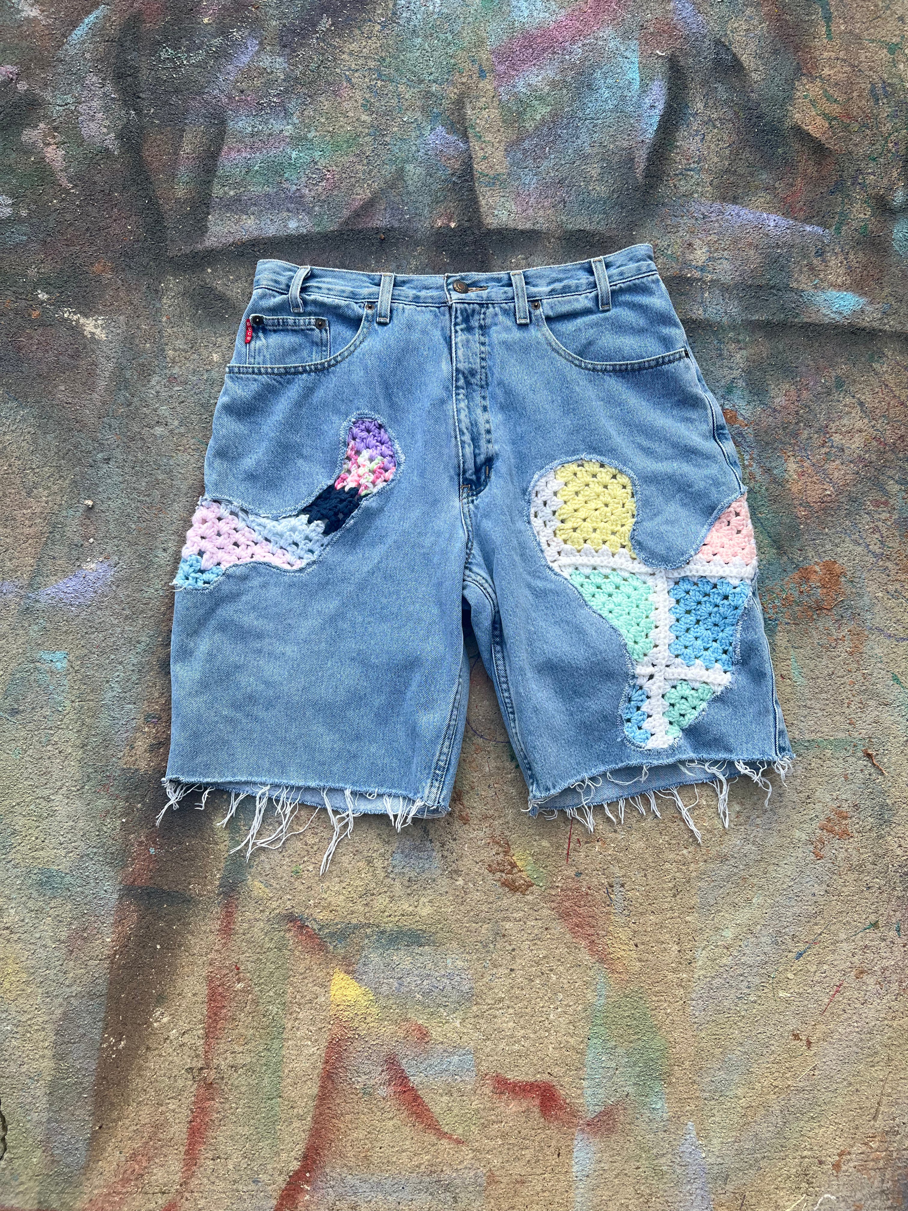 Scab Patches Jean Shorts (Multicolor/Light Wash) - 33