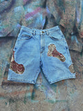 Scab Patches Jean Shorts (Tan/Red/Light Wash) - 28