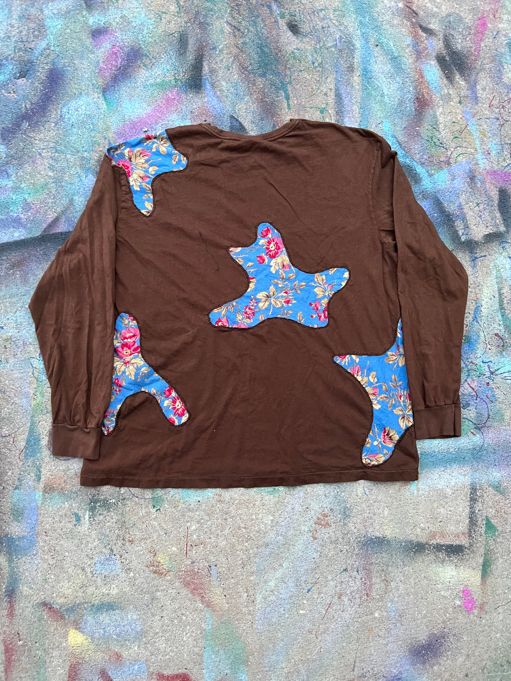 (LS) Scab Patches Long-Sleeve Shirt (Baby Blue/Brown)- XL