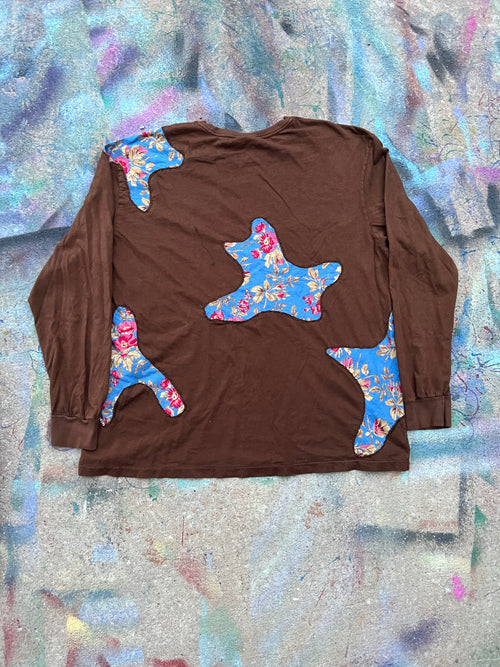 (LS) Scab Patches Long-Sleeve Shirt (Baby Blue/Brown)- XL