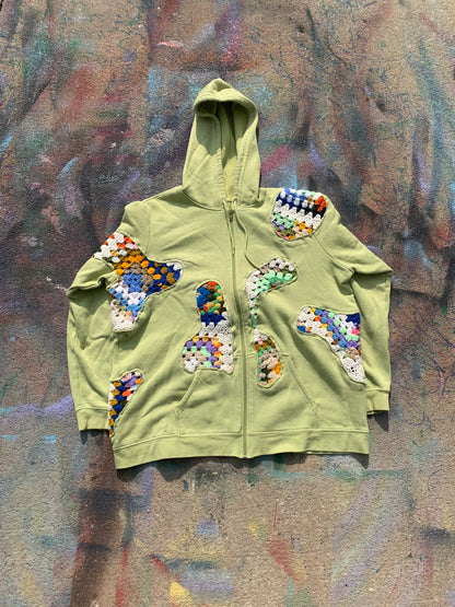 Scab Patch Zip Up Hoodie (Mixed/Pale Green)- XL