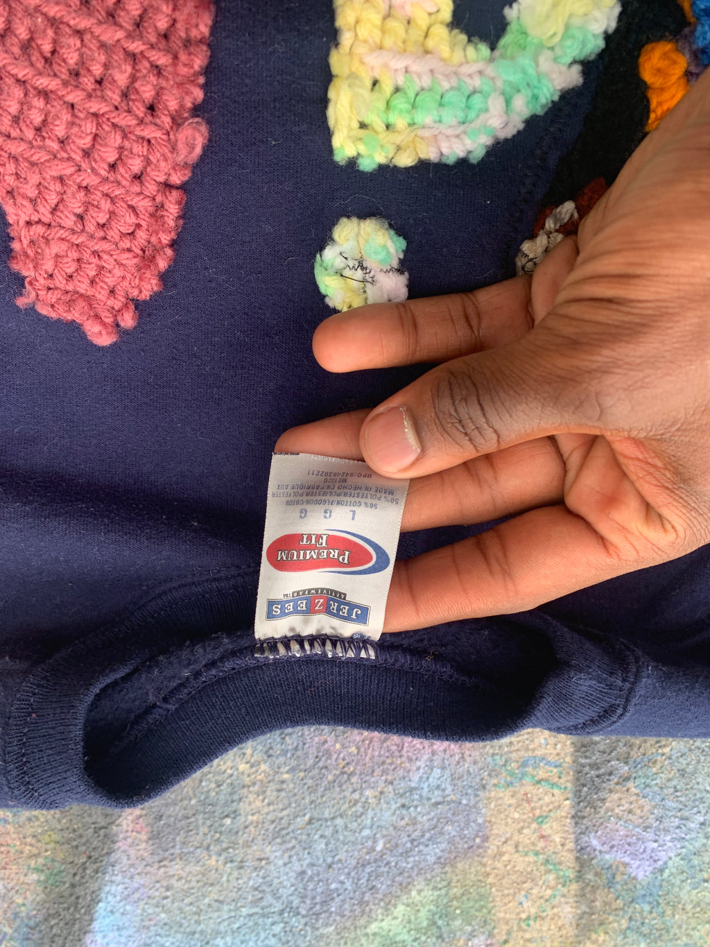 Wäne Wear Scab Patches Crewneck (Multicolor/Navy)- L