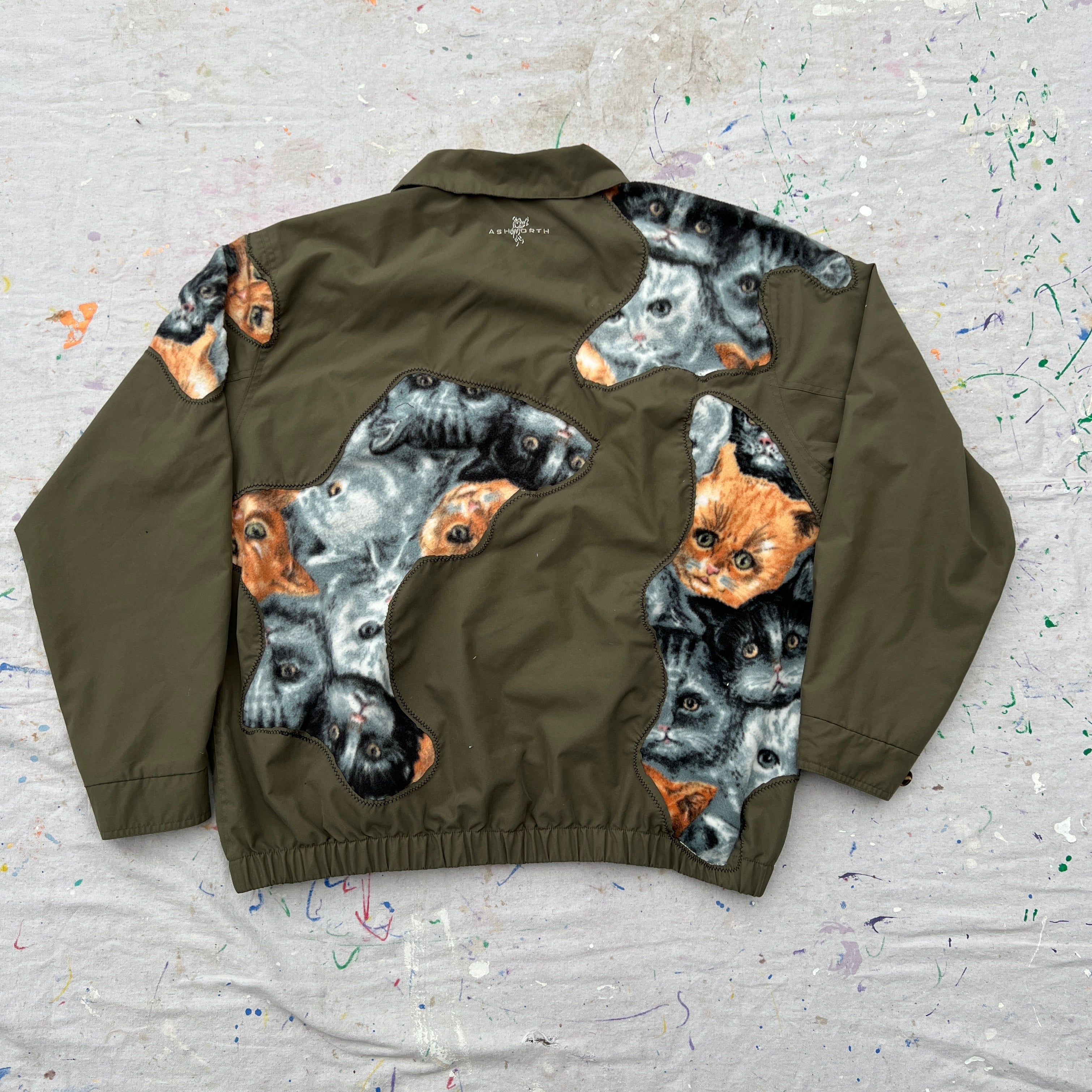 Scab Patches Zip Up Jacket (Kitty Cat/Olive)- L