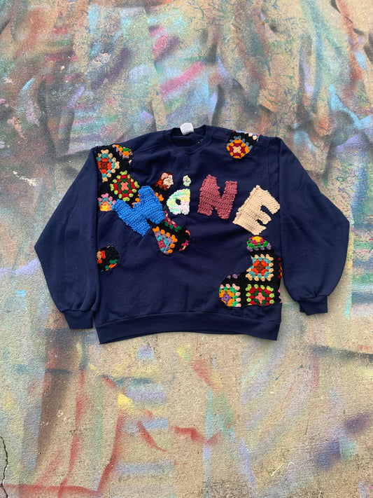 Wäne Wear Scab Patches Crewneck (Multicolor/Navy)- L