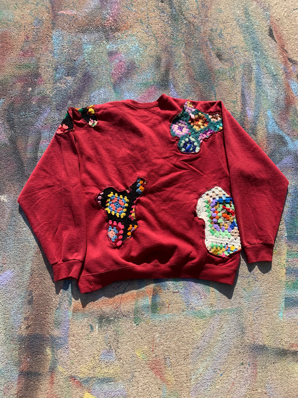 (LS) Scab Patches Crewneck (Multicolor/Maroon)- XL
