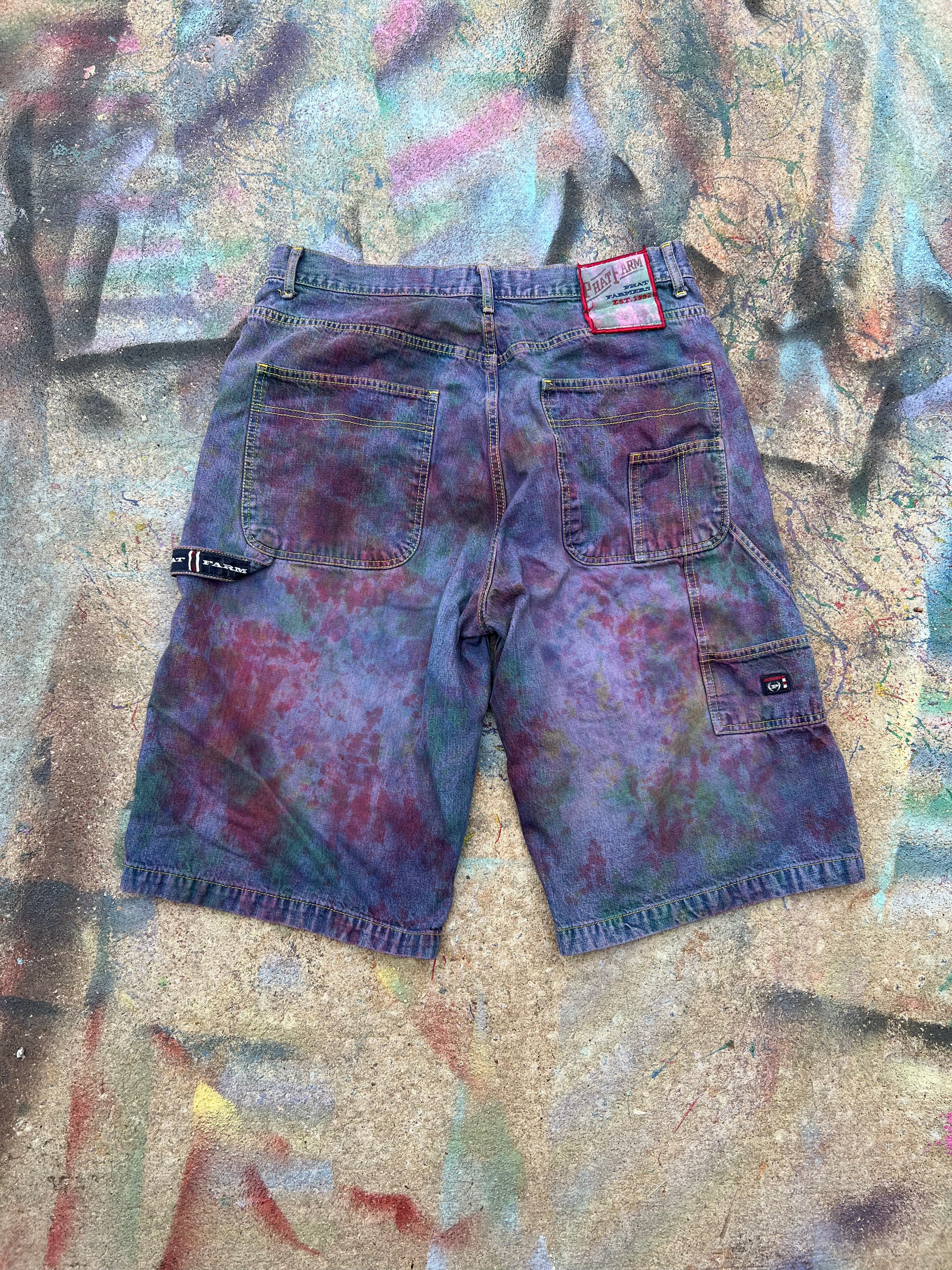 (LS) Tye Dye Jean Carpenter Shorts (Multicolor) - 36