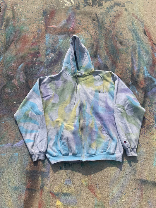 Flame Reprint Zip Up Hoodie (Pastel Multicolor)- XL