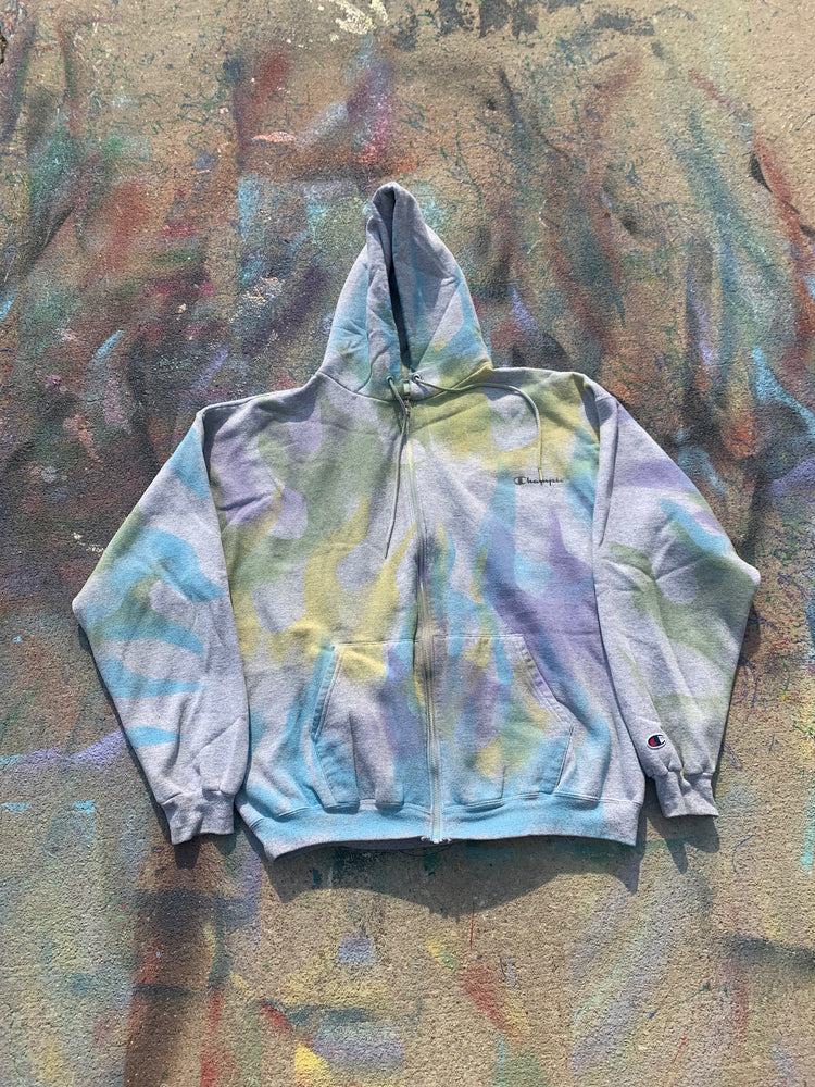 Flame Reprint Zip Up Hoodie (Pastel Multicolor)- XL