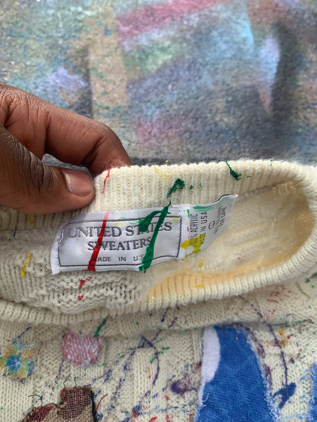 Wäne Wear Paint Scatter Crewneck (Multicolor/White)- XL