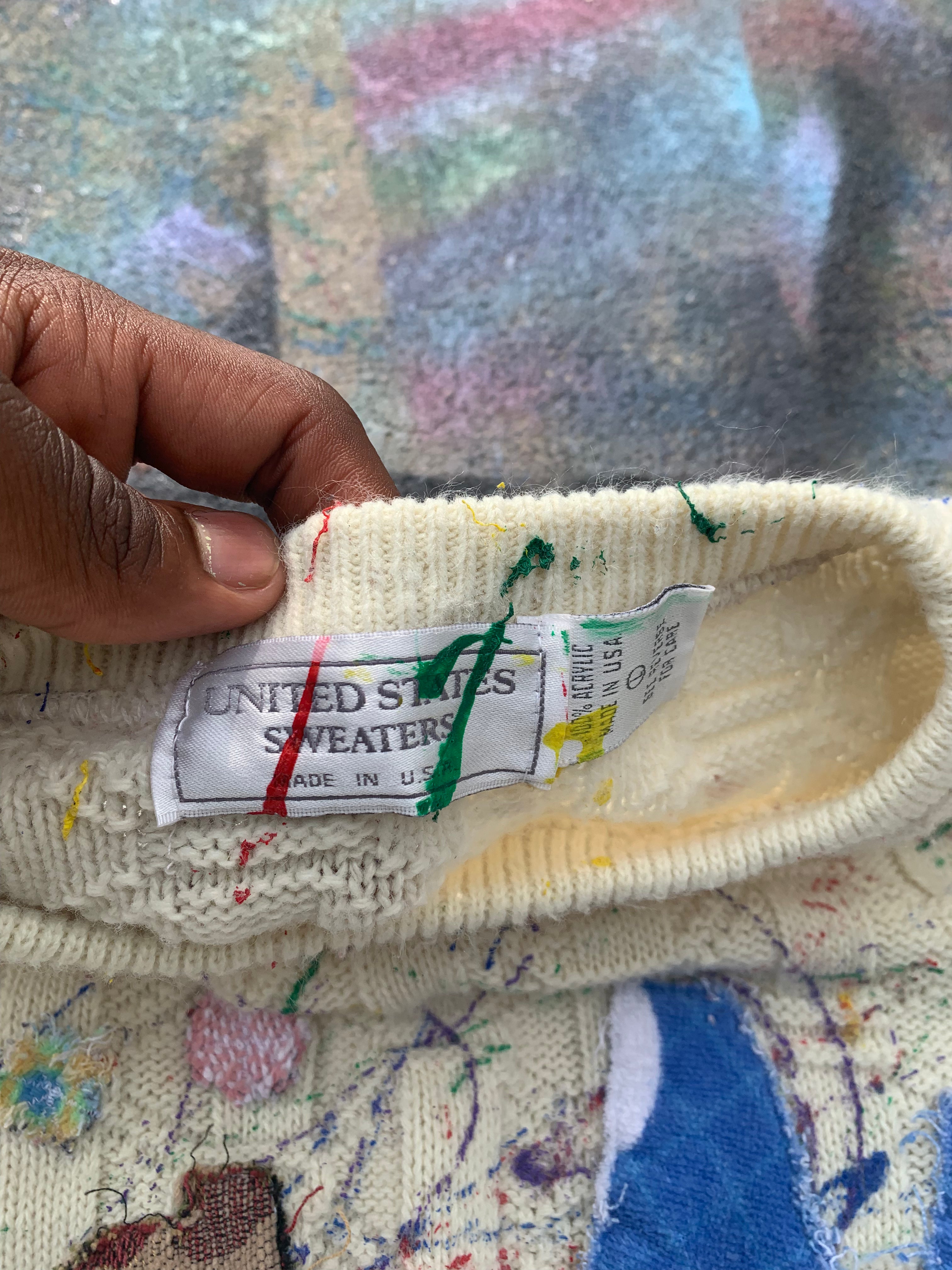 Wäne Wear Paint Scatter Crewneck (Multicolor/White)- XL