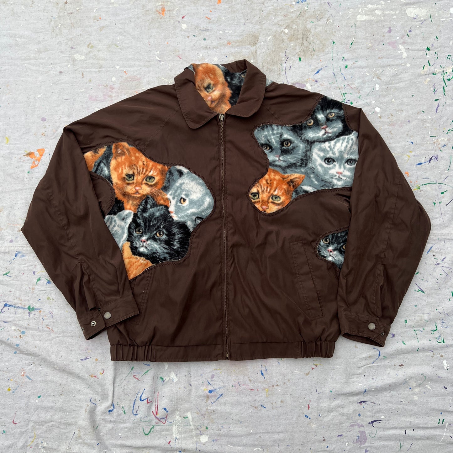 Scab Patches Zip Up Jacket (Kitty Cat/Brown)- L