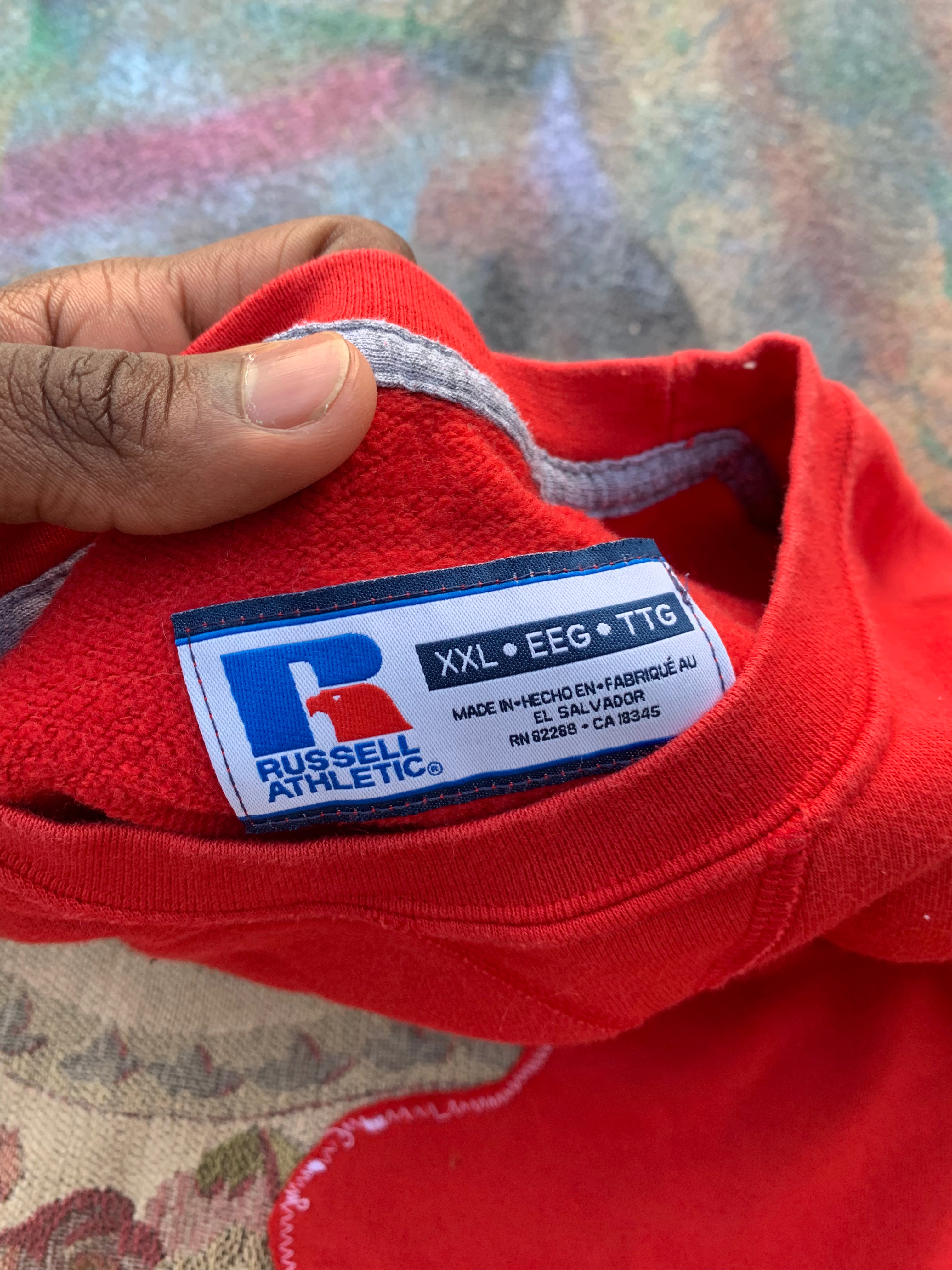 (LS) Scab Patches Crewneck (Tan/Red)- XXL