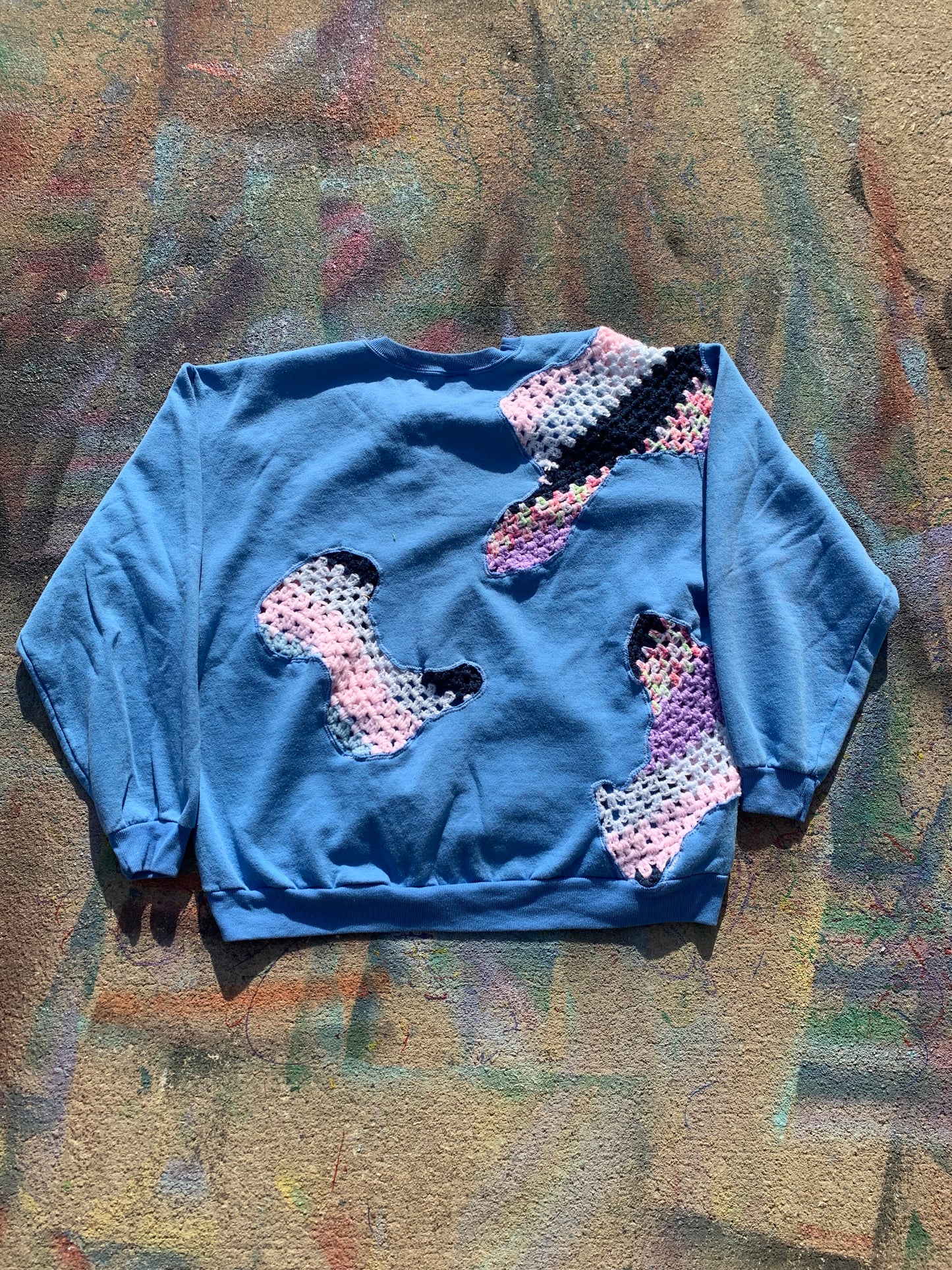 (LS) Scab Patches Crewneck (Multicolor/Baby Blue)- XL