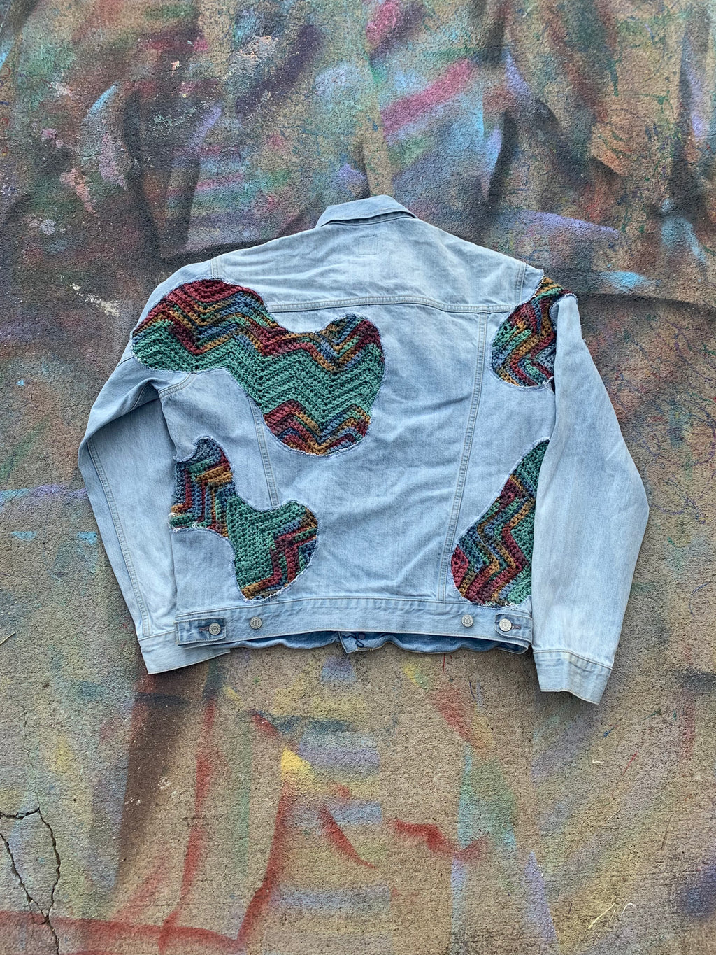 (LS) Scab Patches Denim Jacket (Multicolor/Light Wash)- M
