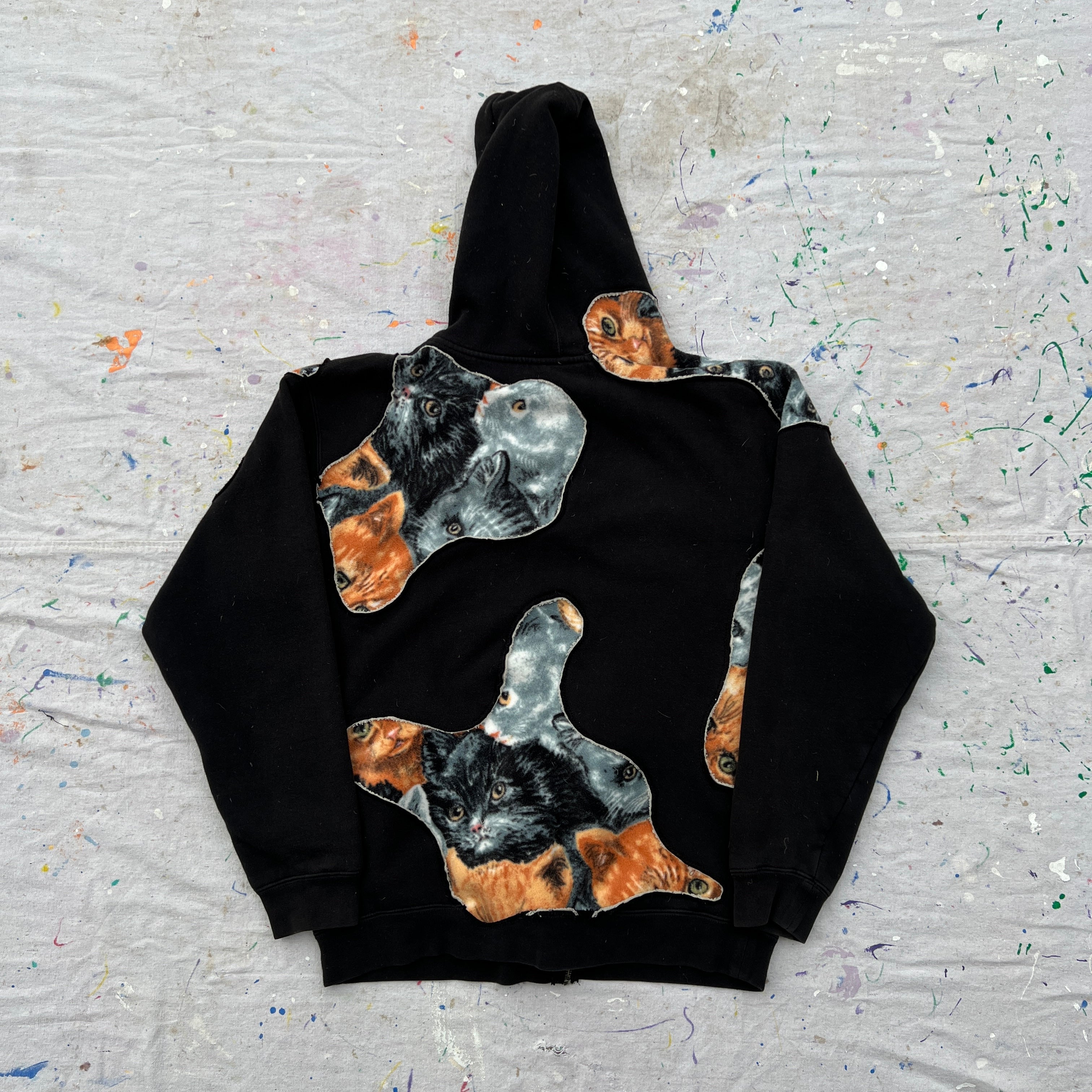 Scab Patches Zip Up Hoodie (Kitty Cat/Black)- L